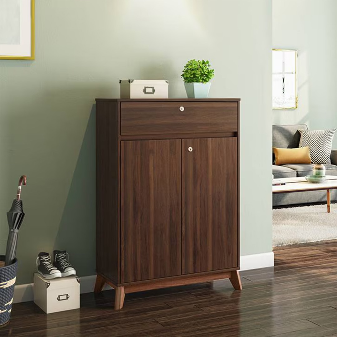 Webster 15 Pair Shoe Rack in Walnut Finish - Urban Ladder