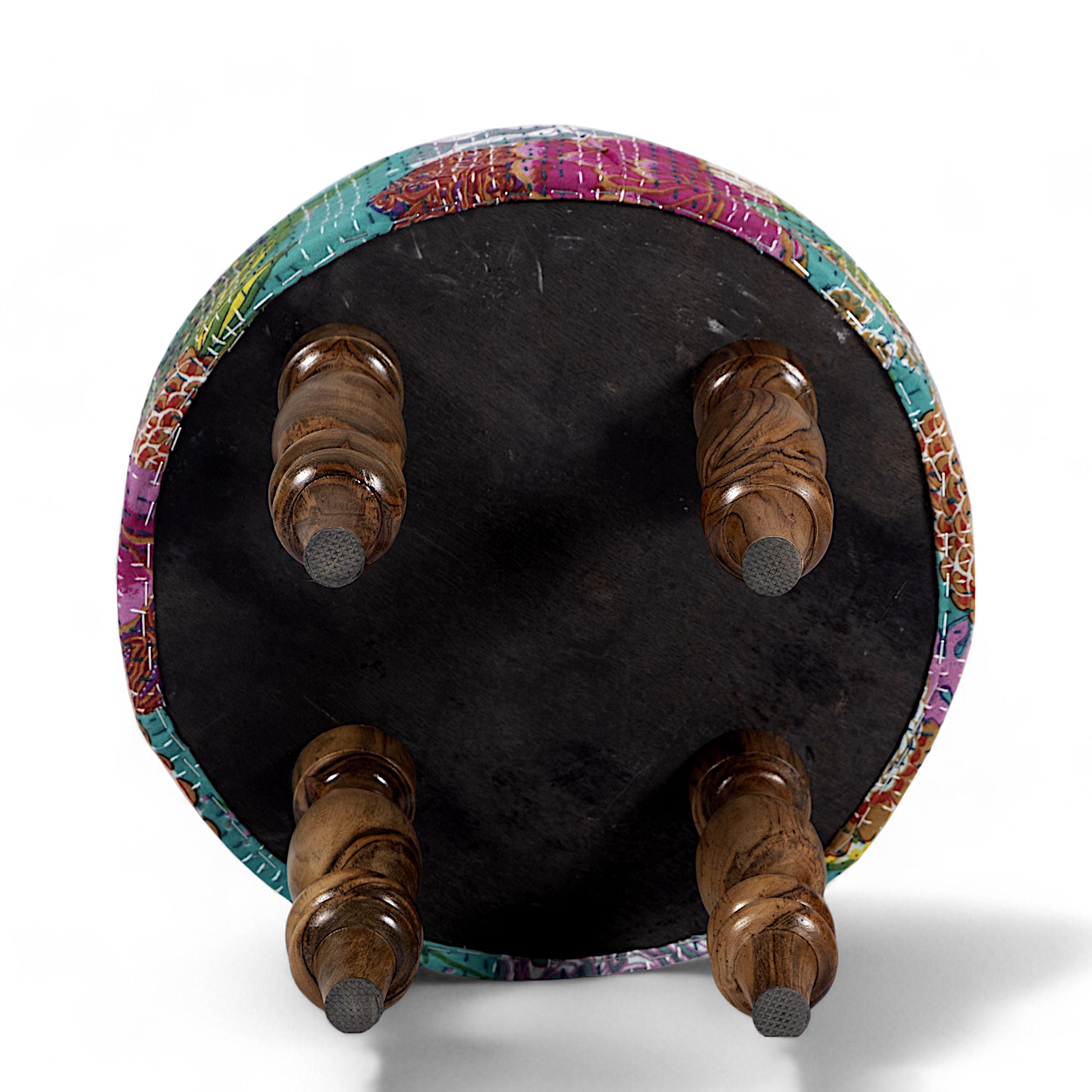 Cairo Sheesham Wood Mid Century Seater Bench Set With 2 Stools In Sea Green Fruit