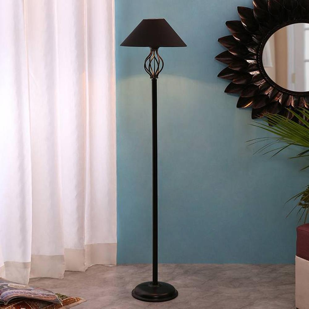 Izzie Black Cotton Shade Floor Lamp - Devansh