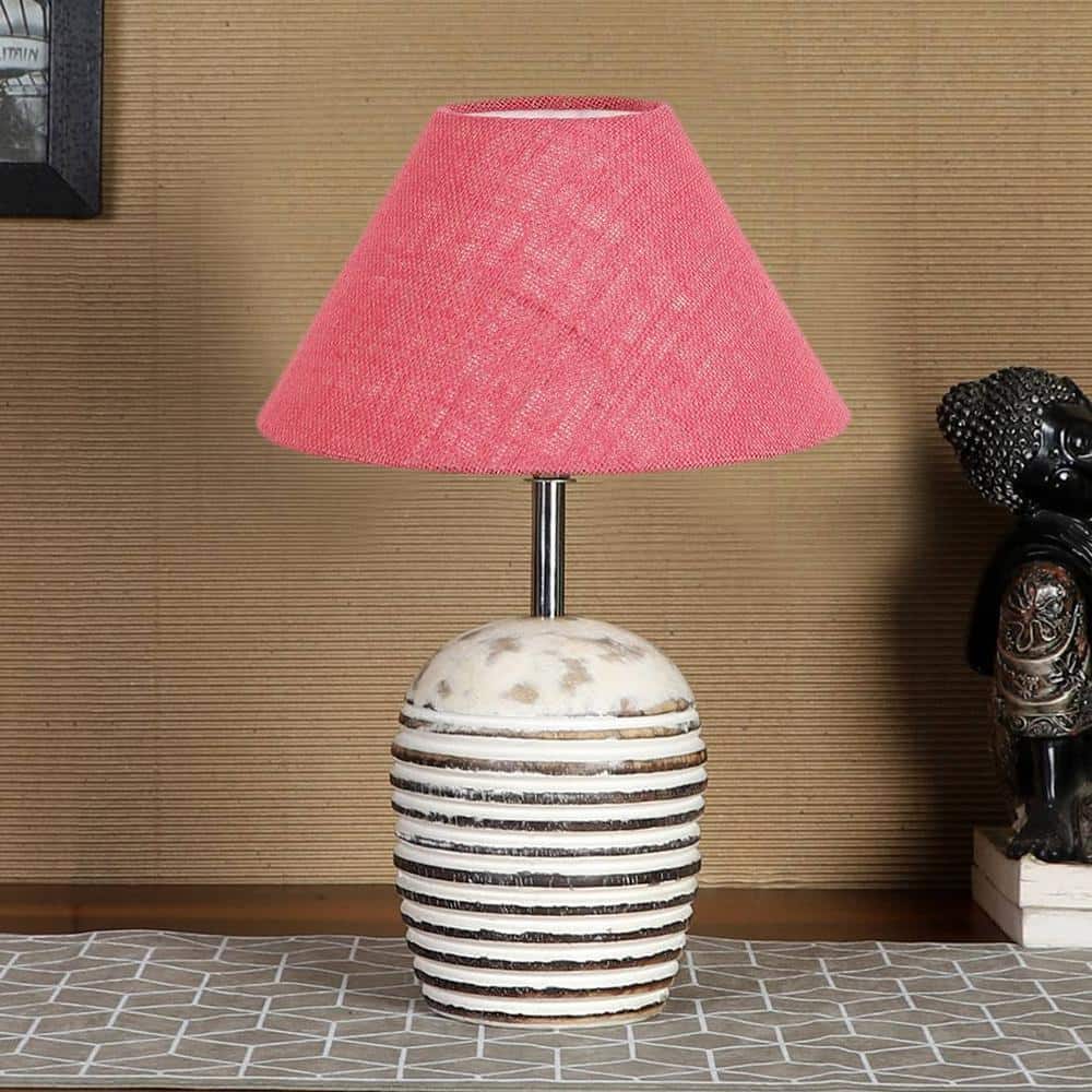 Pink Jute with White Brushed Wood Table Lamp