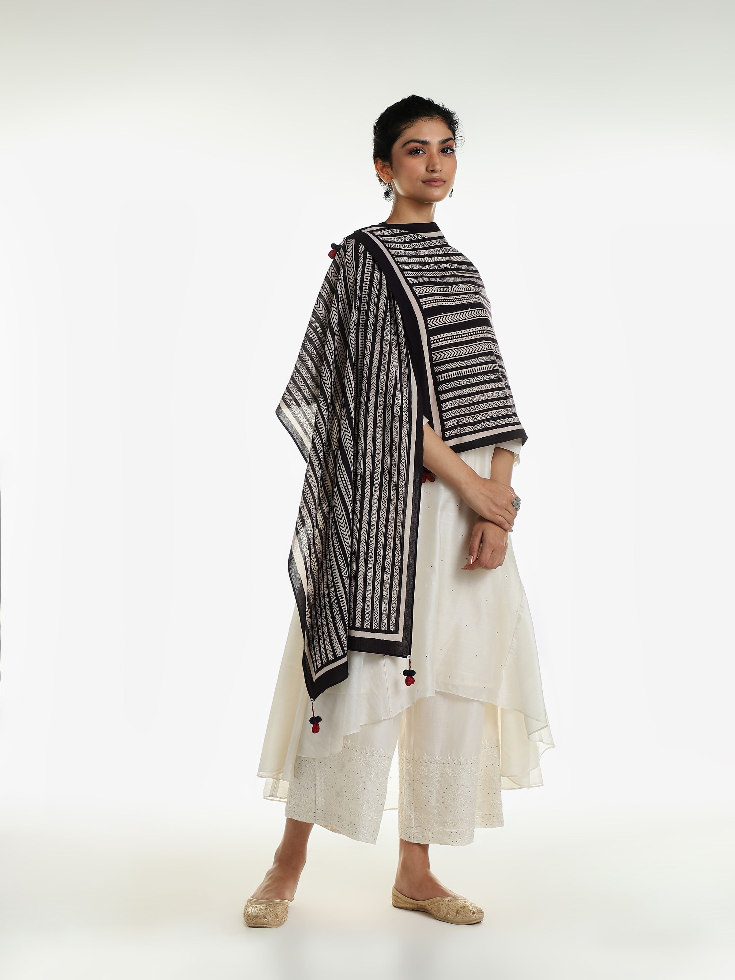 Black Cotton Bagru Block Printed Stole