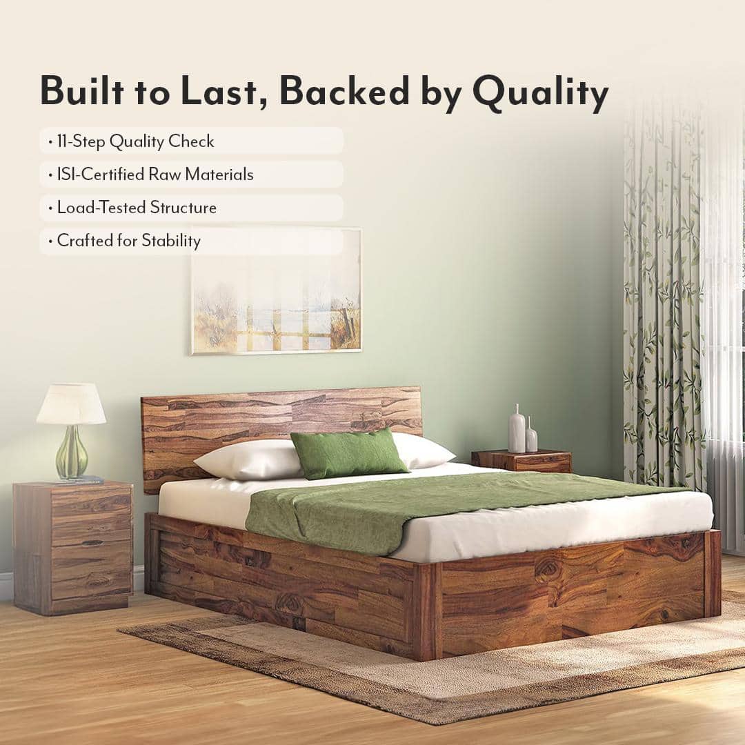 Boston Solid Wood King Size Box Storage Bed In Teak Finish