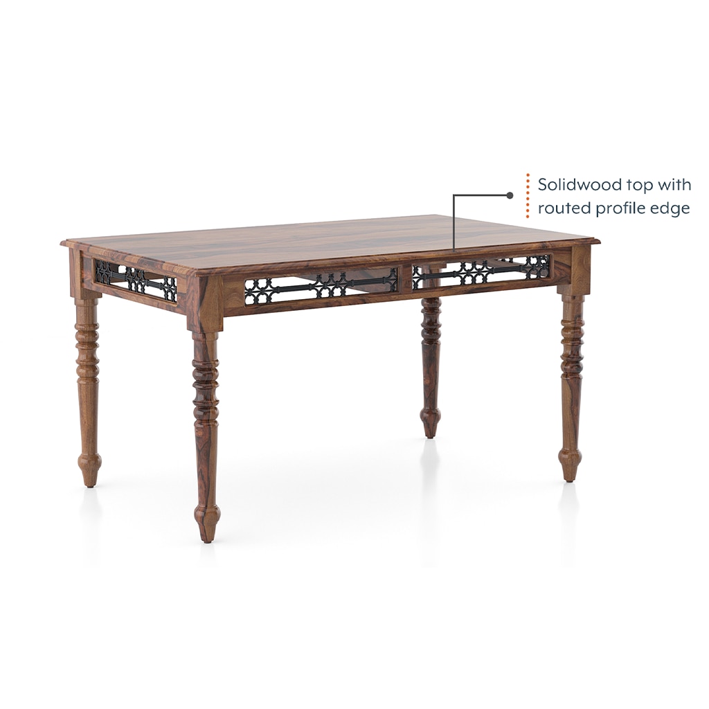 Bunai Solid Wood 6 Seater Dining Table In Teak Finish