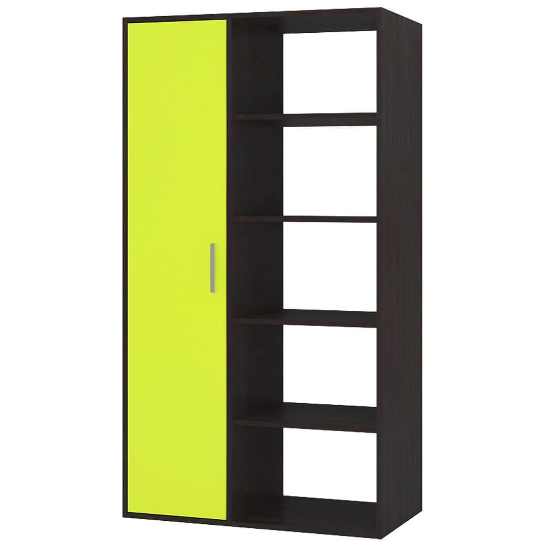 Nikola Large Crockery cum Bookshelf and Divider Unit in Antique Ebony Lime Yellow Colour