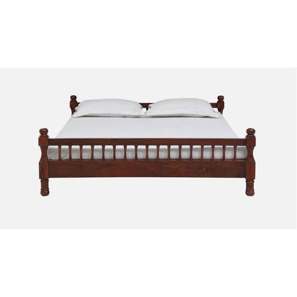 Wood Solid Wood Queen Size Non Storage Bed In Honey Oak Finish