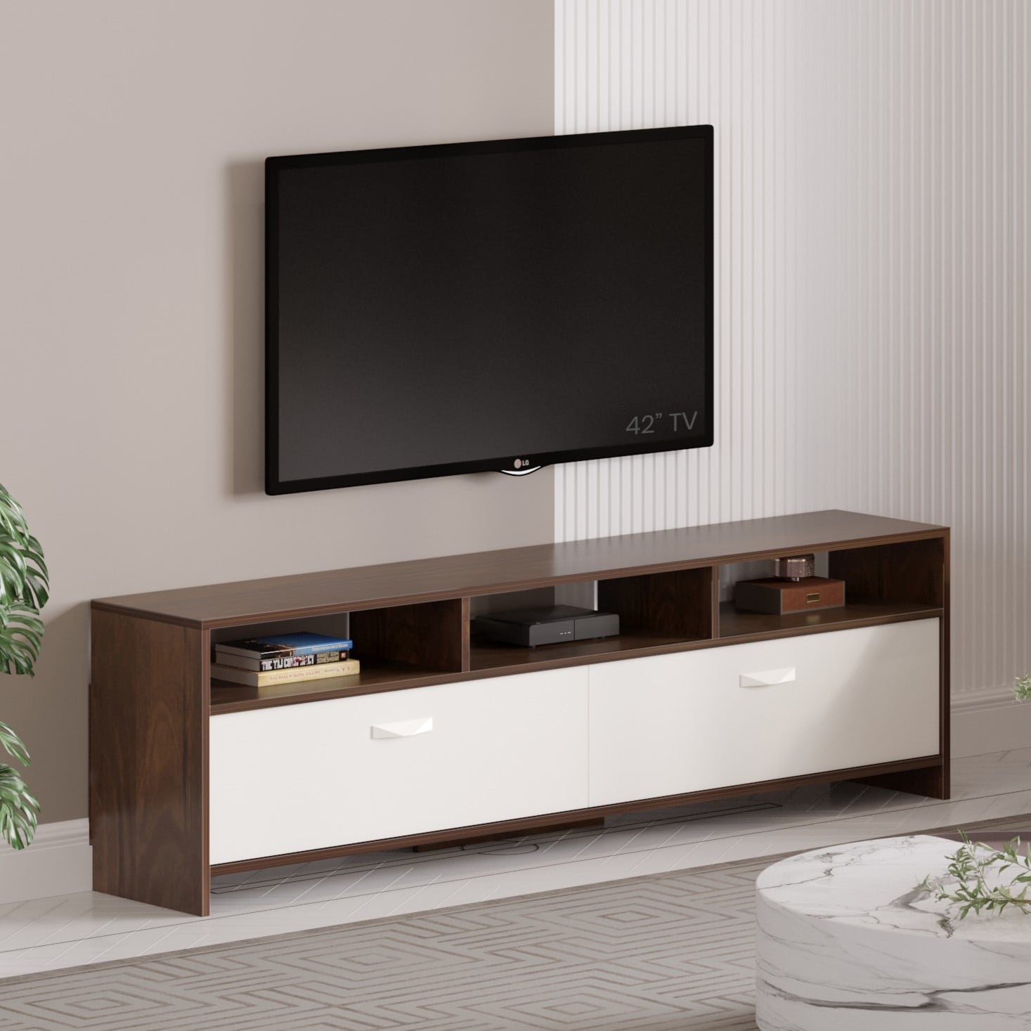 Bluewud Mannsae Engineered Wood Tvcabinet In Brown Maple & White Finish - Bluewud
