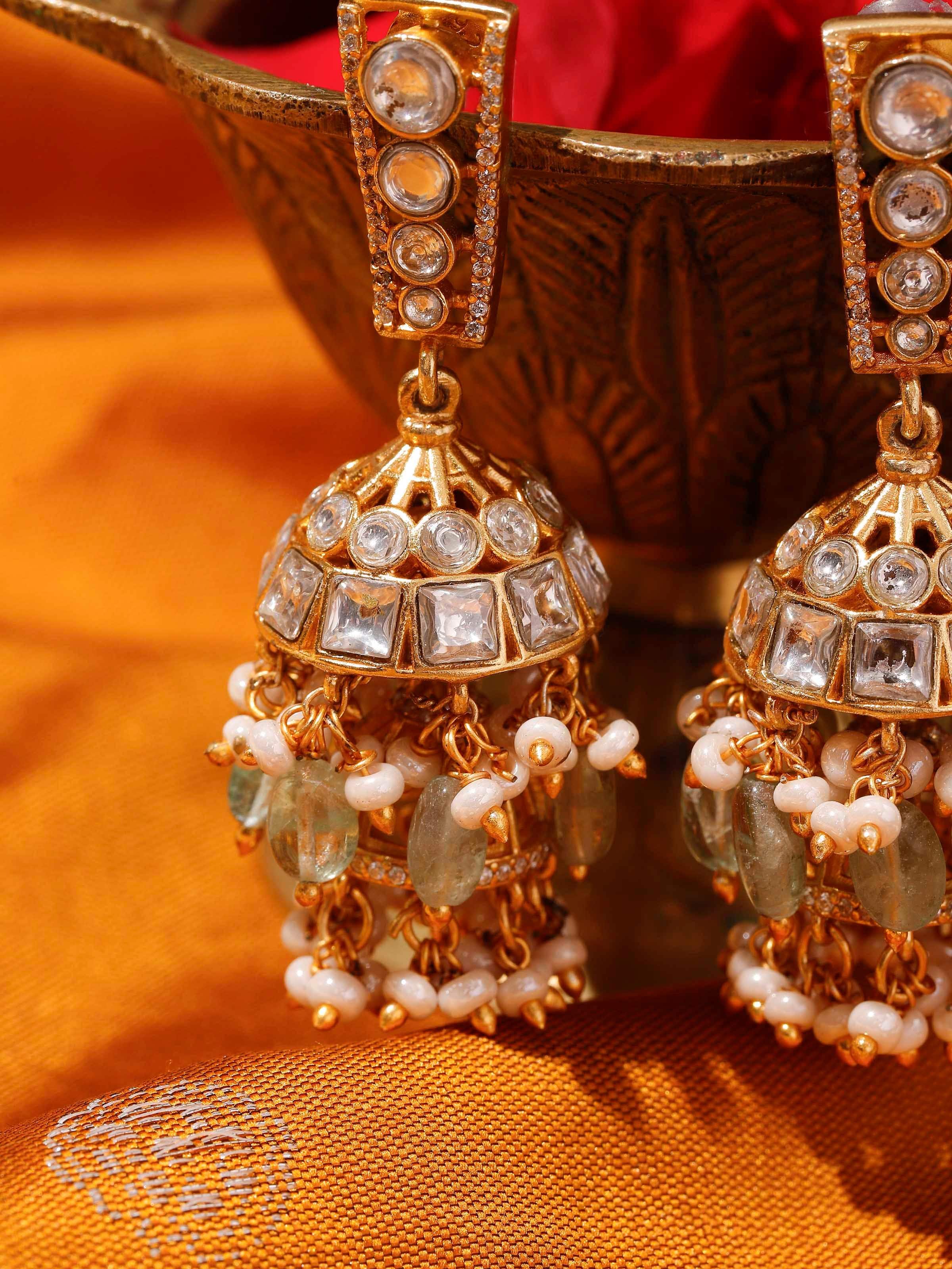 Second lifestyle view of Silver Smithing jhumkas styled for festive ethnic look.