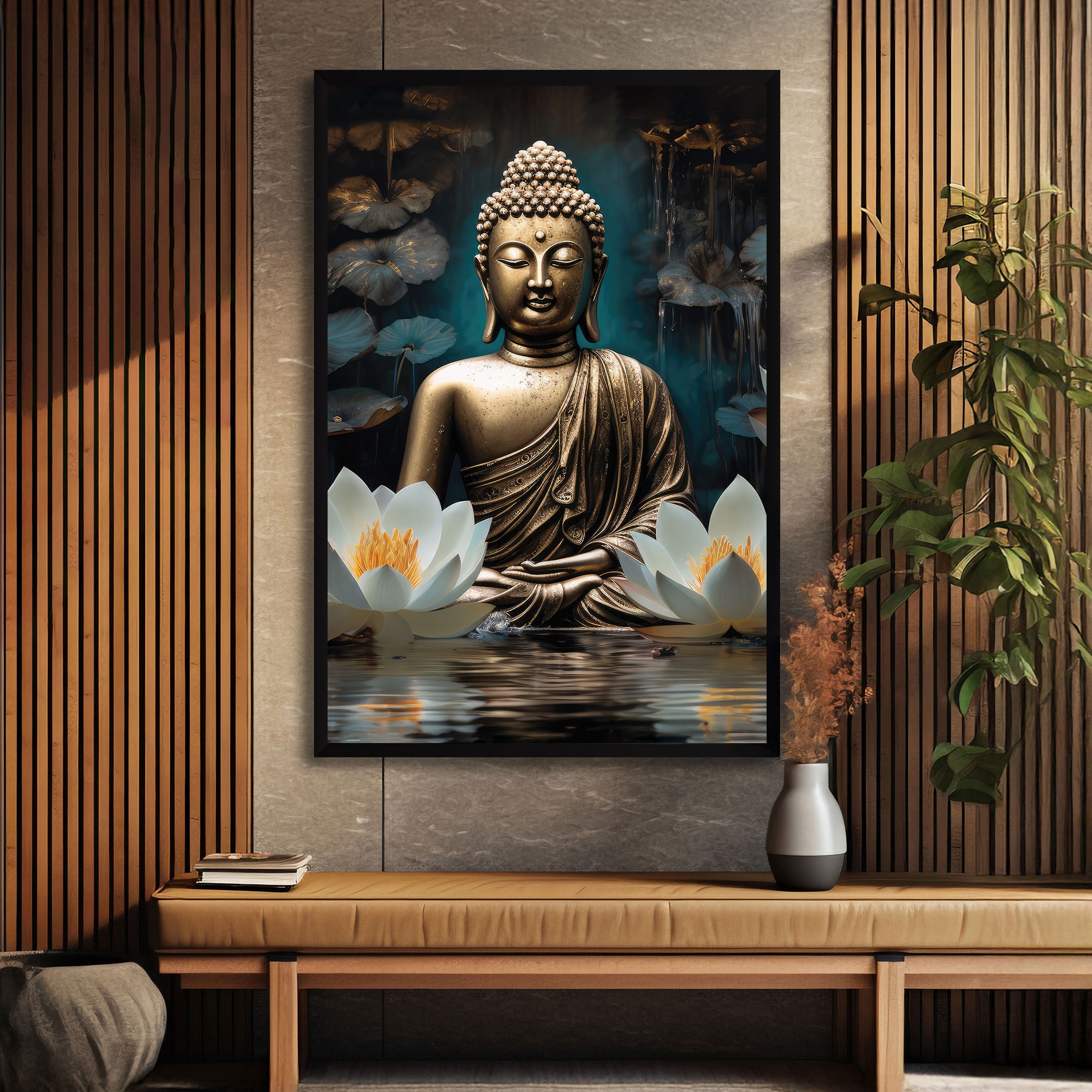 The Castle Decor Lord Buddha Wall Painting Framed Artwork 20x30 Inch Style 2 - The Castle Decor