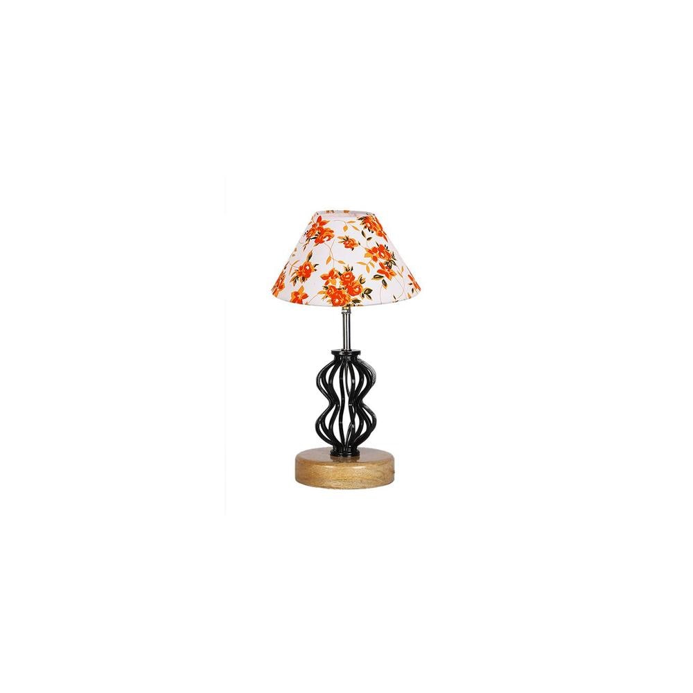 Nina Multicolor cotton Table lamp with Wood & Iron Base