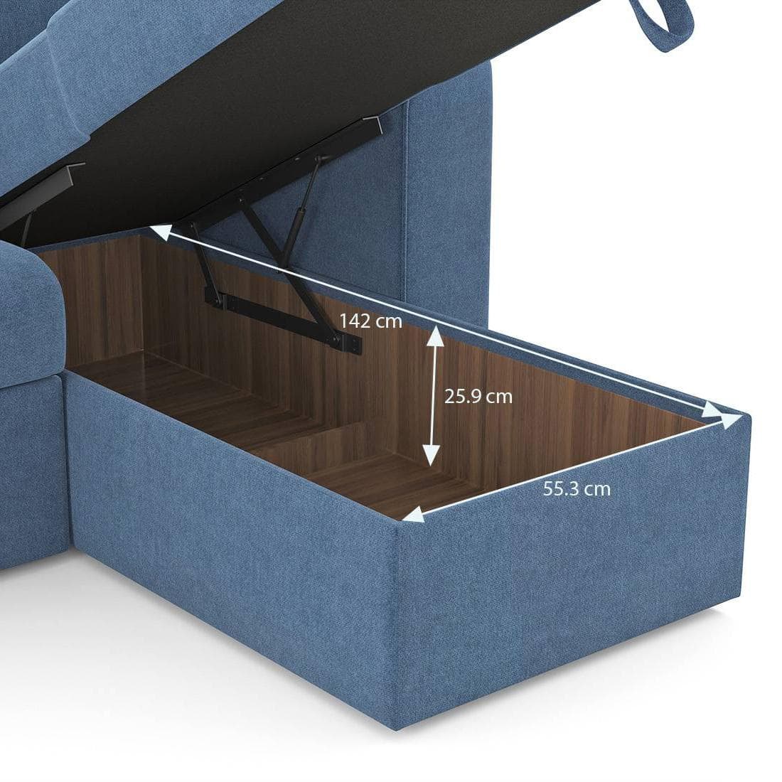 Kowloon Sectional Sofa Cum Bed with Storage Colour Baltic Blue premium chenille