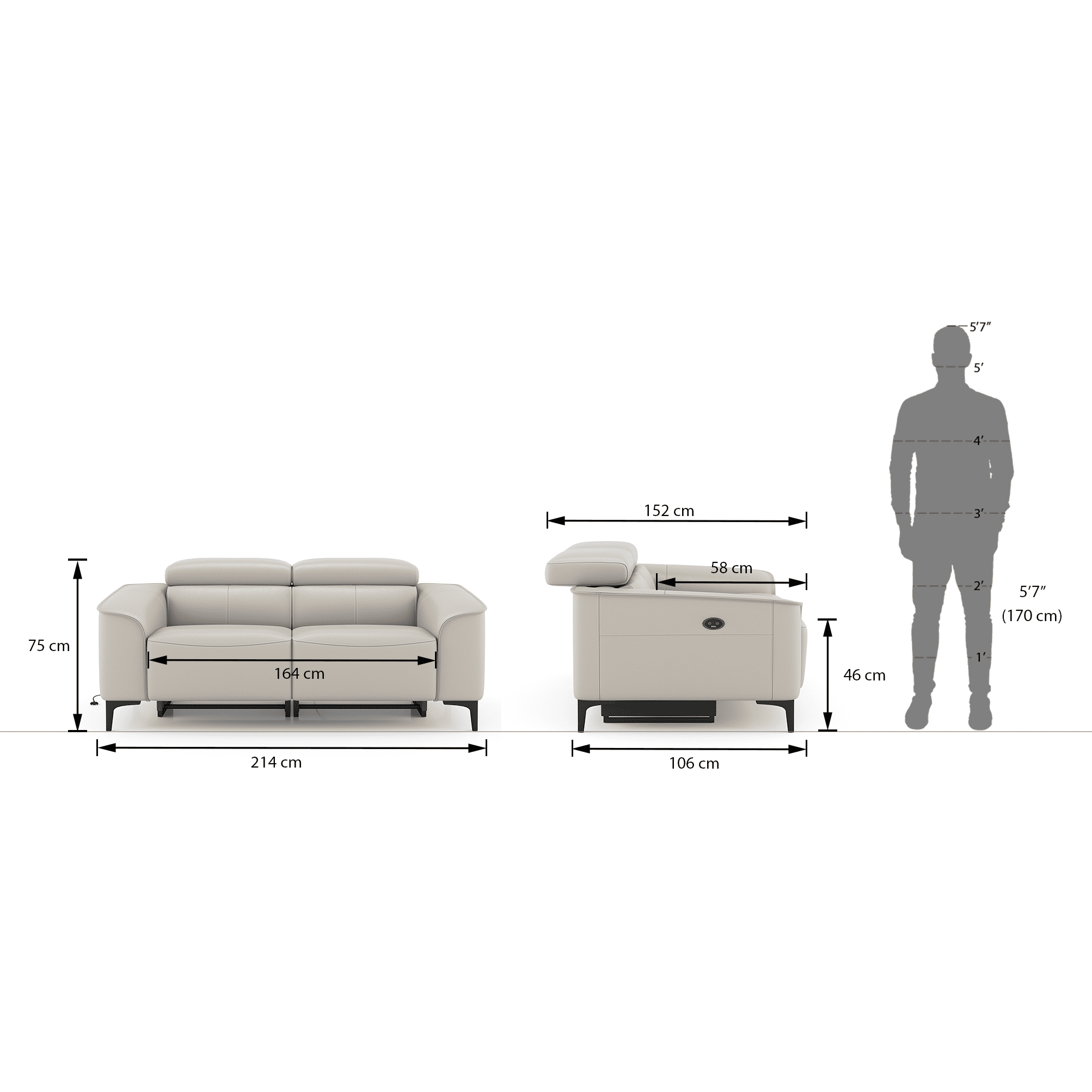 Molto Leather Recliner in Grey Colour