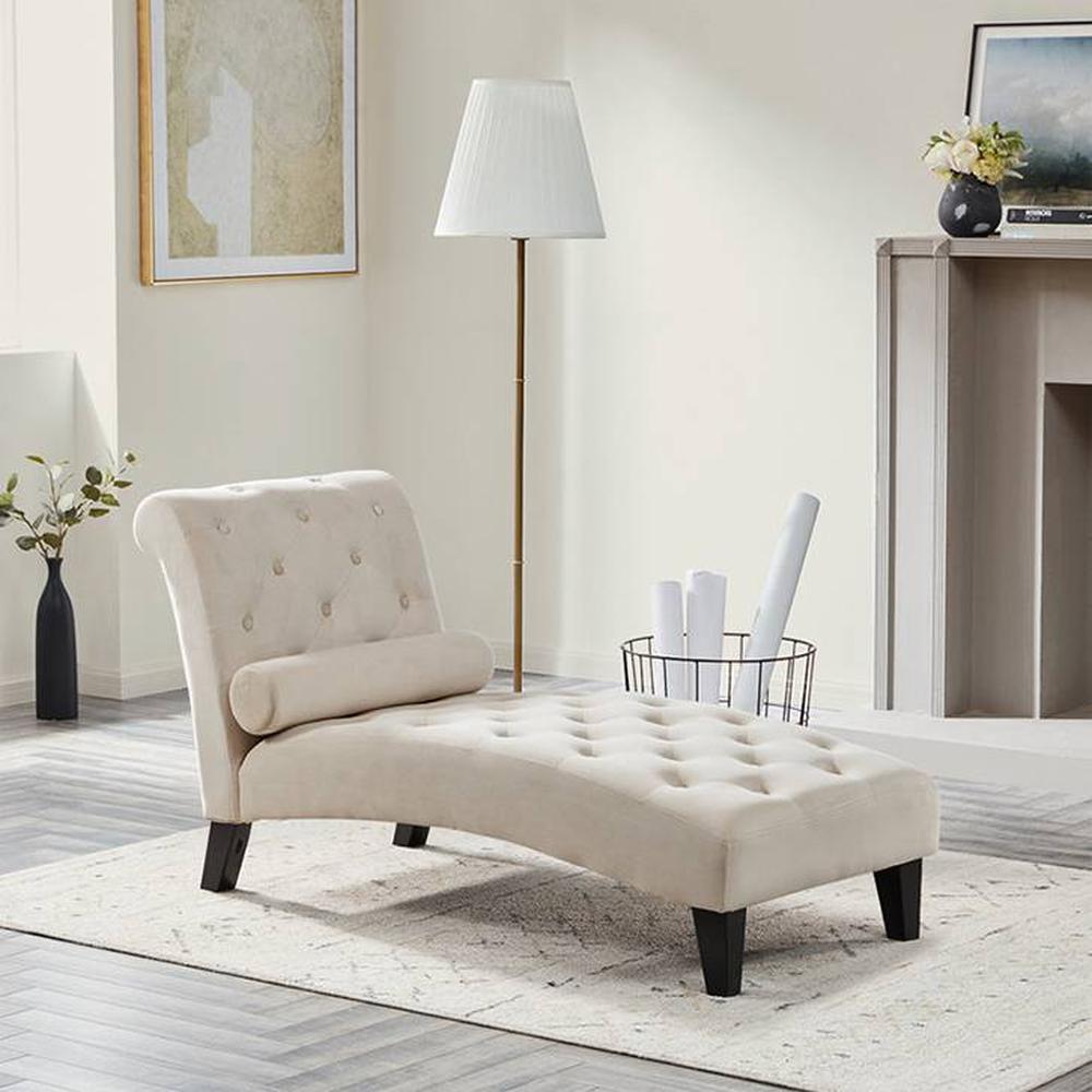 Knup Velvet Chaise Lounger in Cream Colour - Home Lifestylez