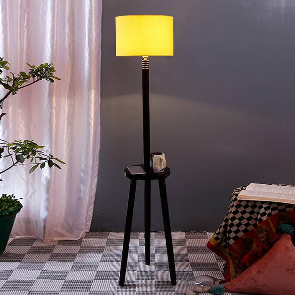 Fiona Yellow Cotton Shade Floor Lamp - Devansh