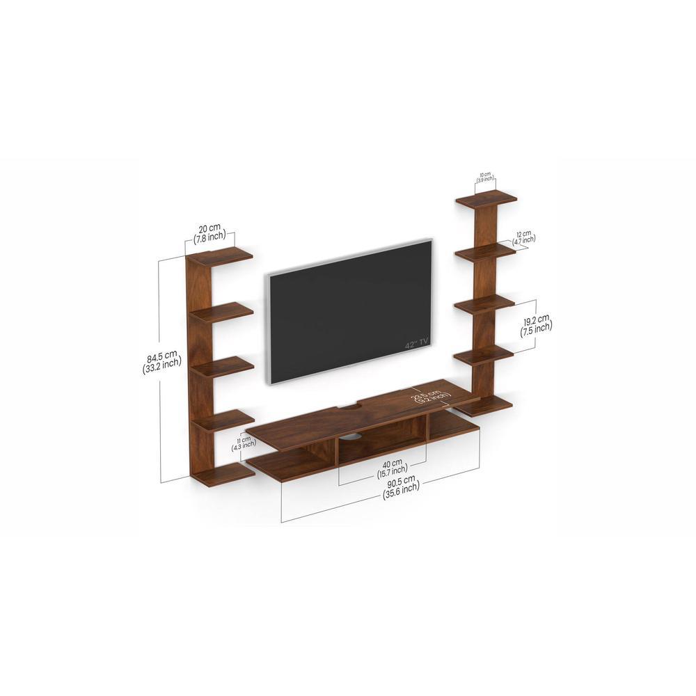 Estoye Engineering Wood Wall Mount TV Entertainment Unit Set Top Box Stand/TV Cabinet with Shelves for Books & Decor Display Unit Bed Living Room Upto 42 Inches (Brown Maple)