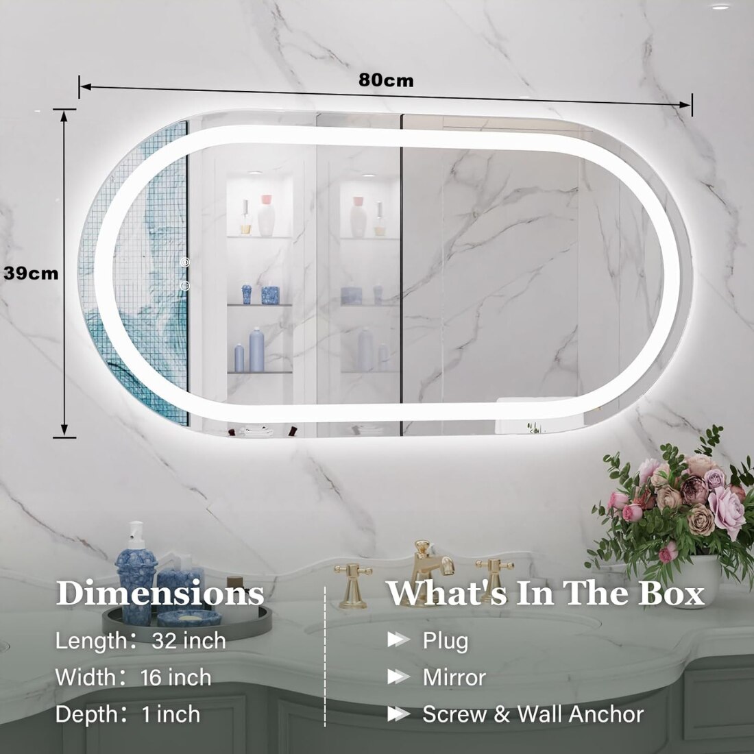 Oblong LED Mirror with Backlit Edge for Modern