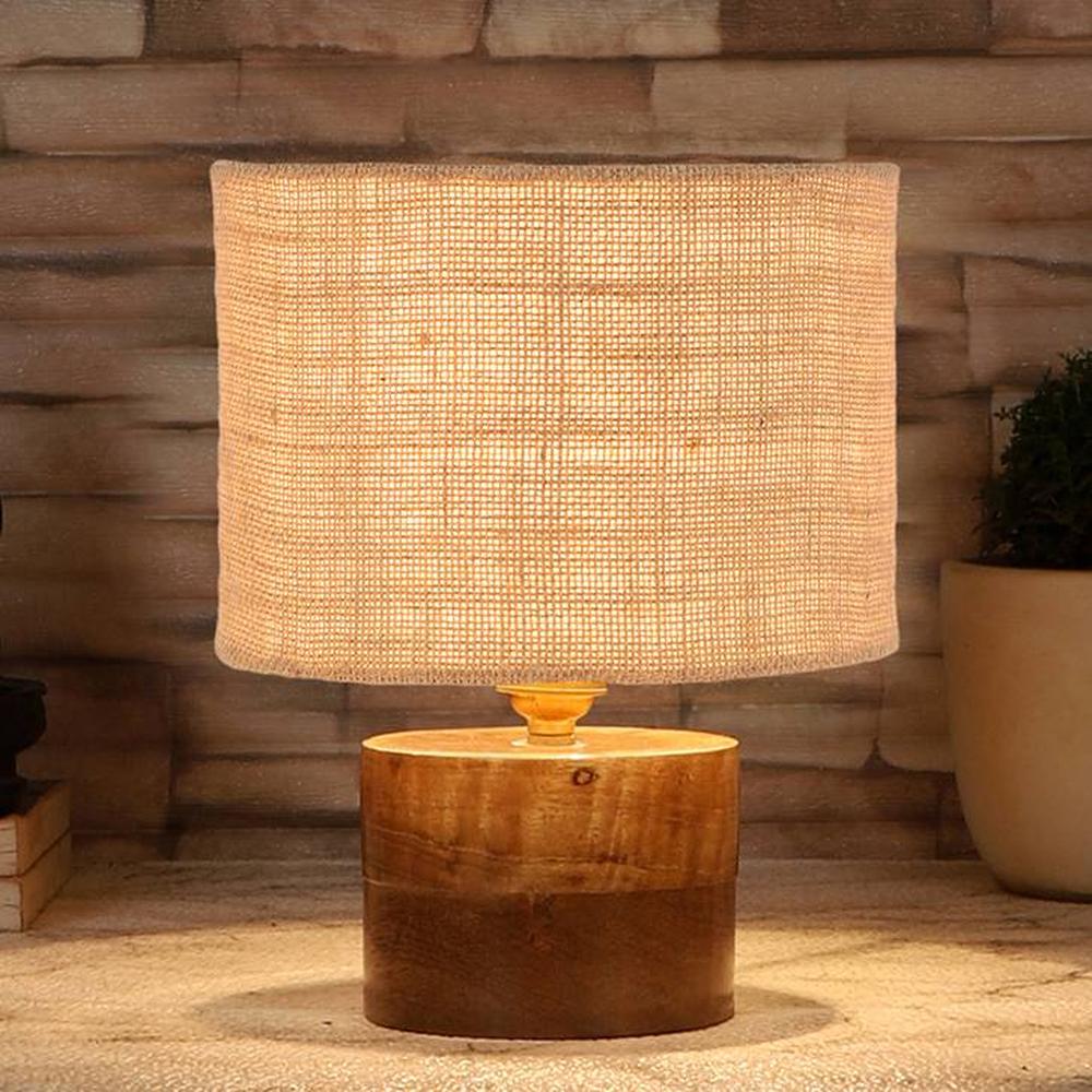 Cullen Beige Jute table lamp with Natural Wood Base