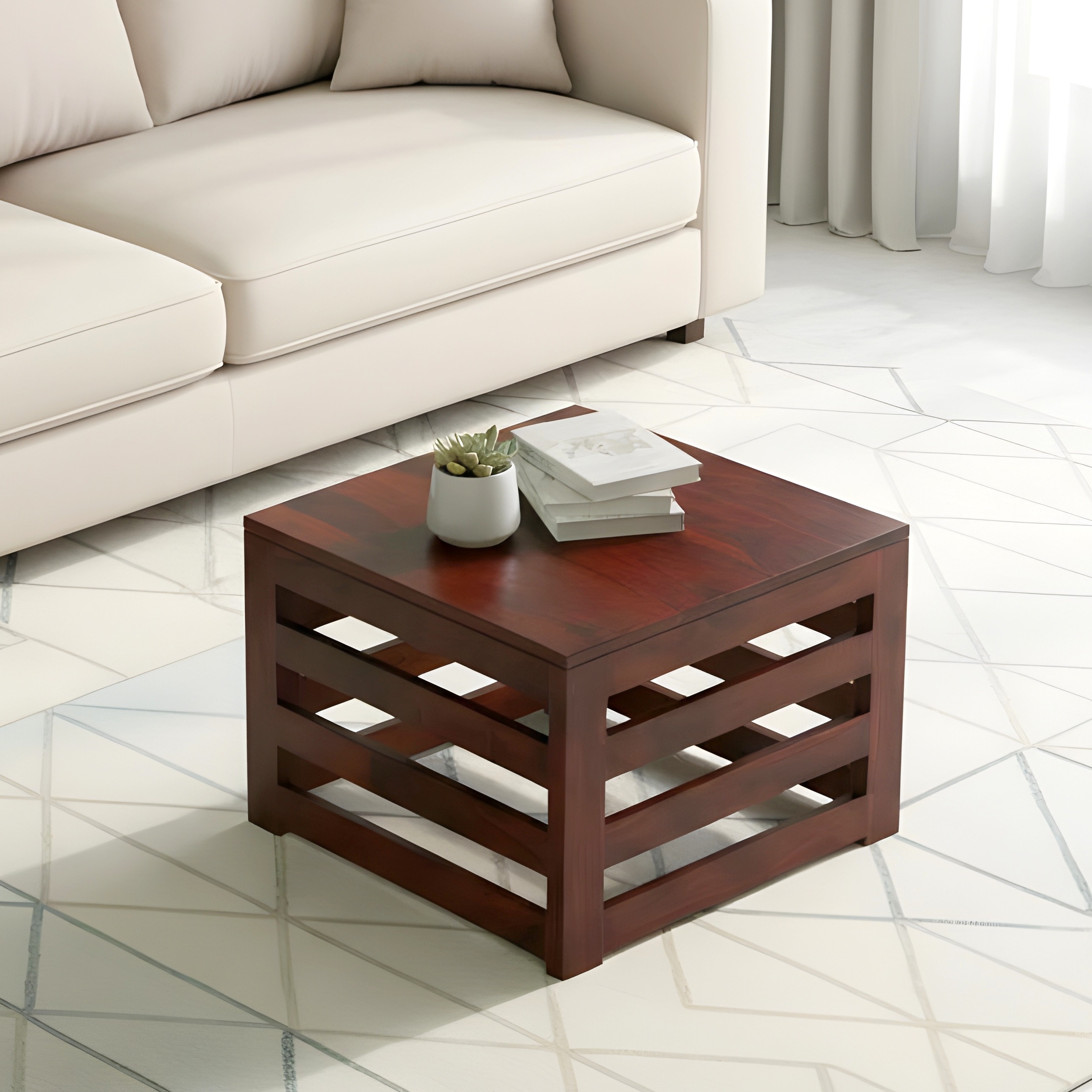 Kingsville Sheesham Wood Contemporary Square Coffee Table In Honey Finish