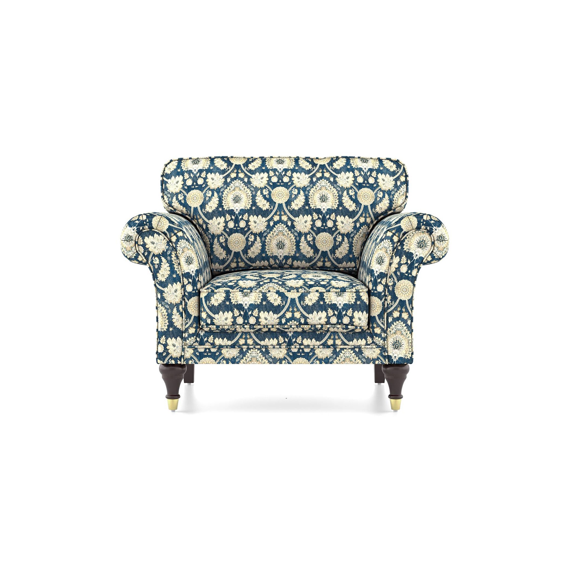 Amara 1 Seater Sofa In Blue Floral Damask Print