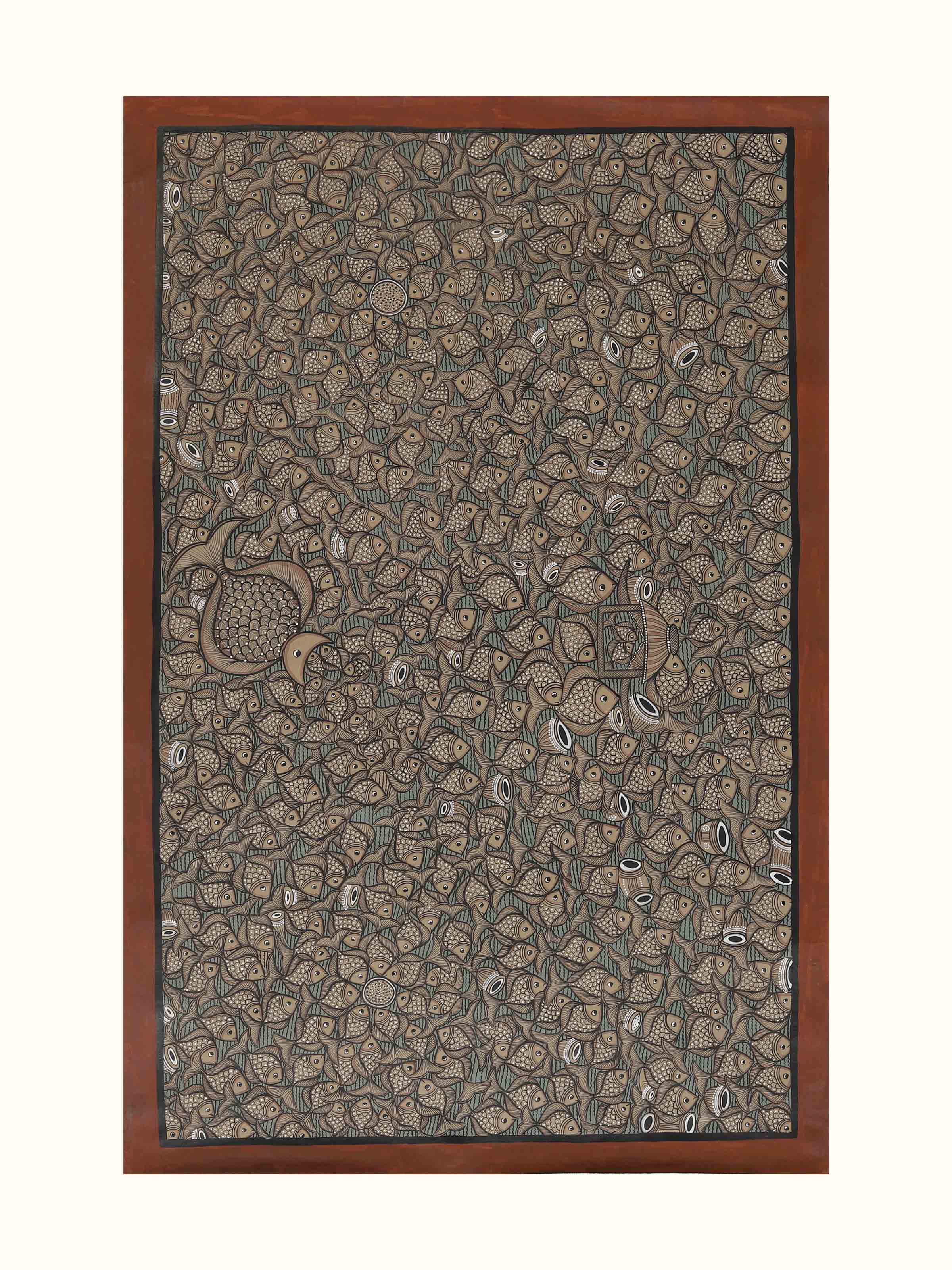 Fishes Kalighat painting in traditional Bengali folk art style – front view