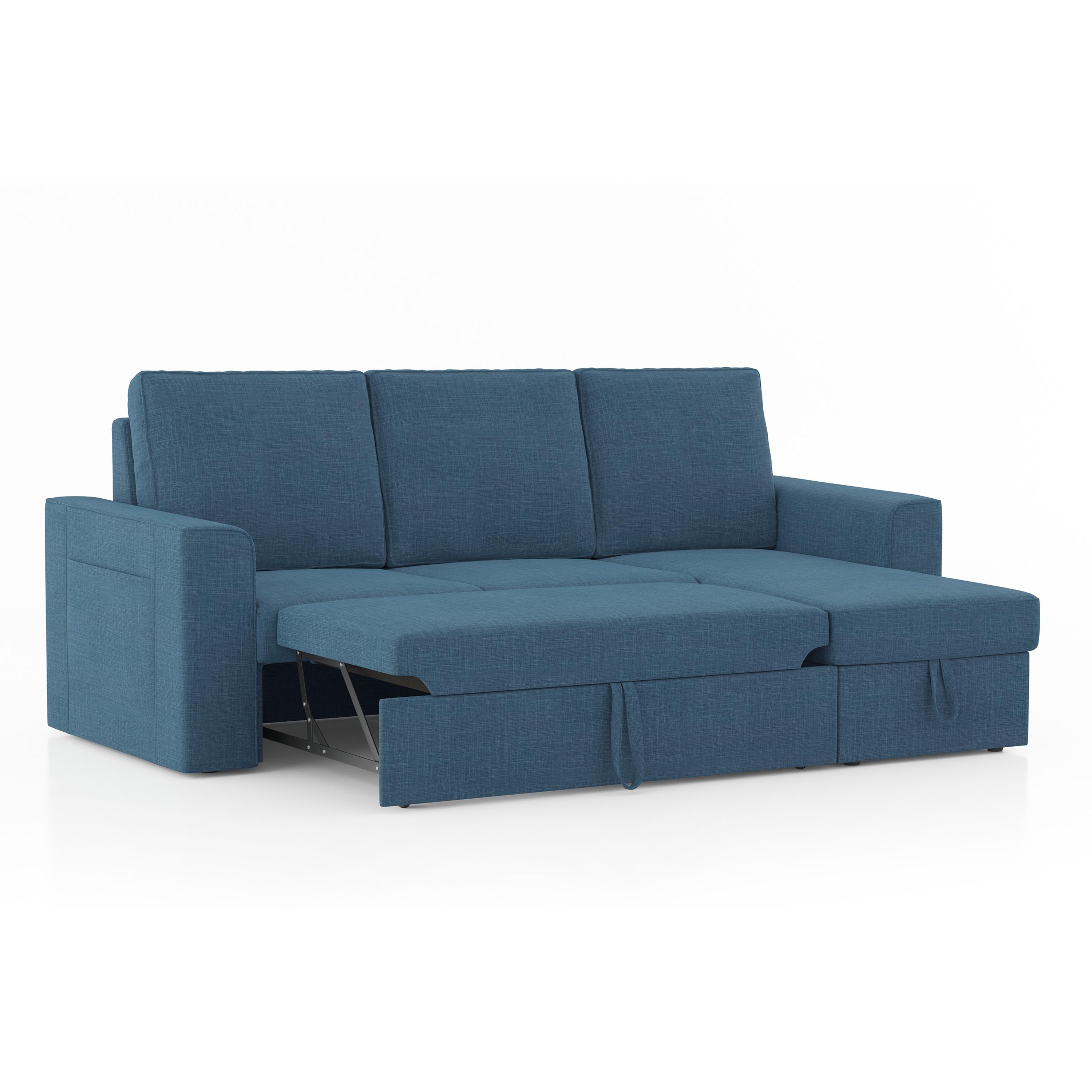Kowloon Sectional Sofa Cum Bed with Storage Colour in Colonial Blue