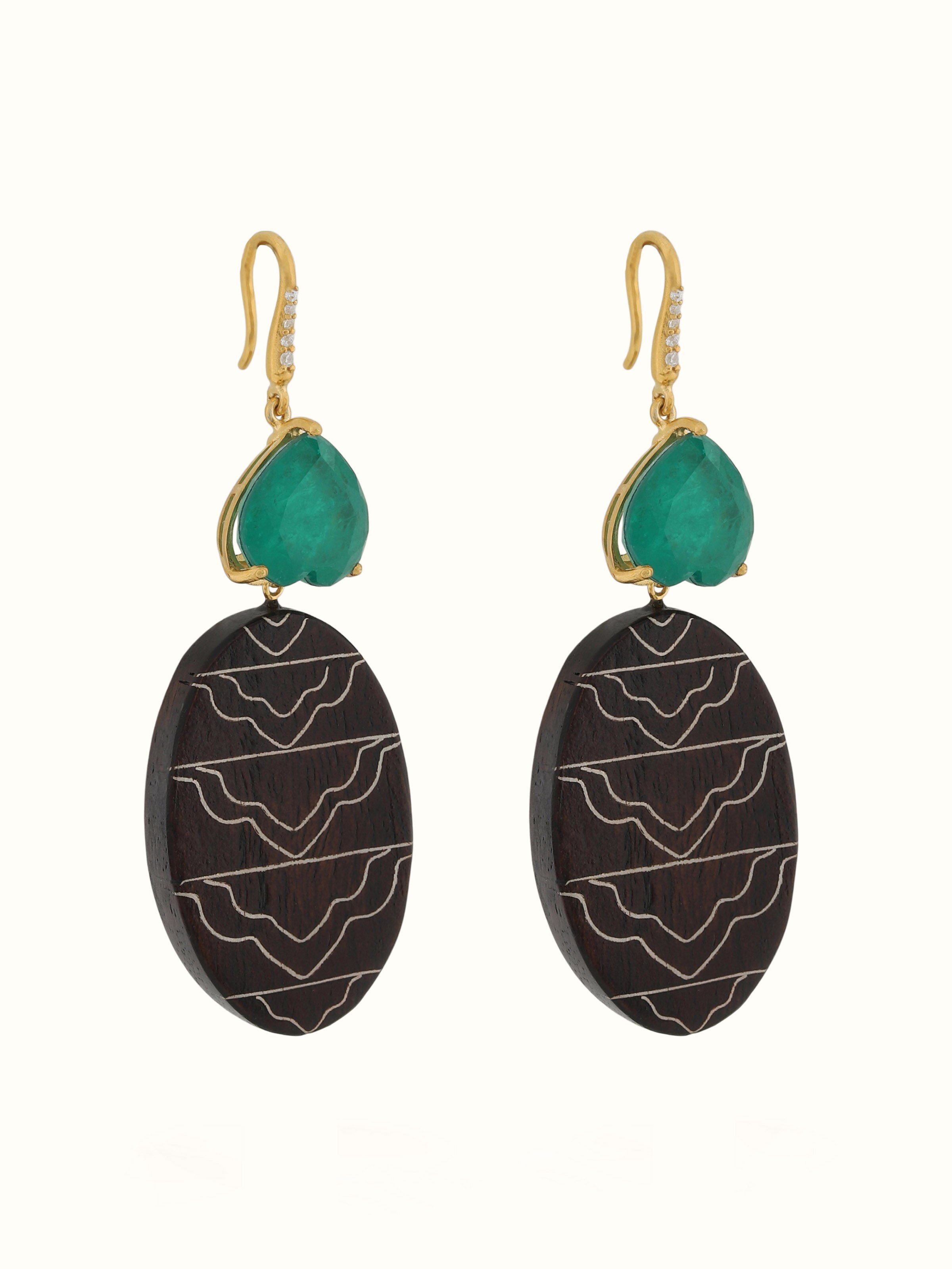 Angled view of Tarkashi Silver Drop Earrings