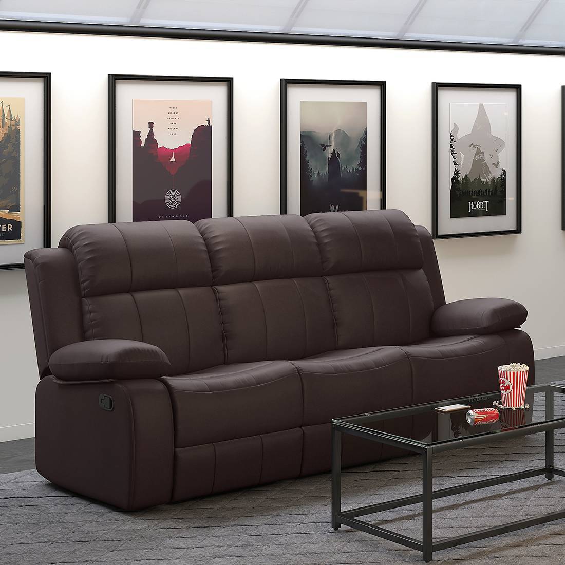 Griffin Recliner Three Seater - Dark Chocolate - Urban Ladder
