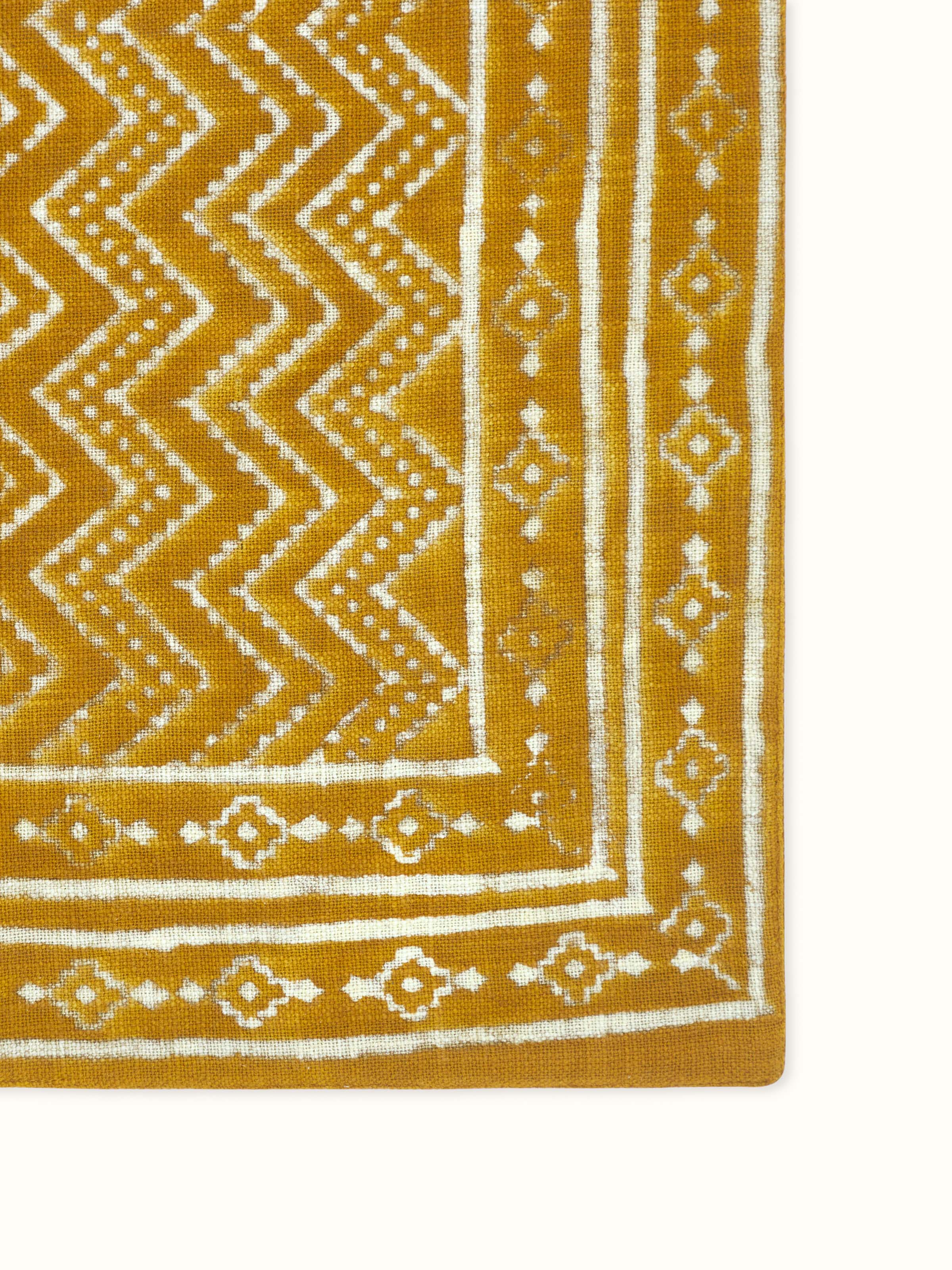 Puspita Ochre Cotton Dabu Hand Block Printed Table Runner 6 Seater