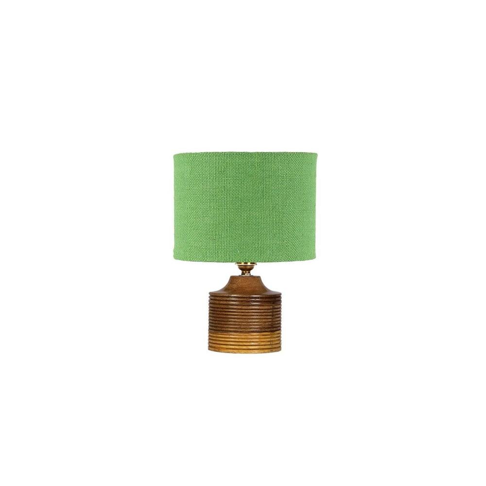 Thea Green Jute Table Lamp with Natural Wood Base