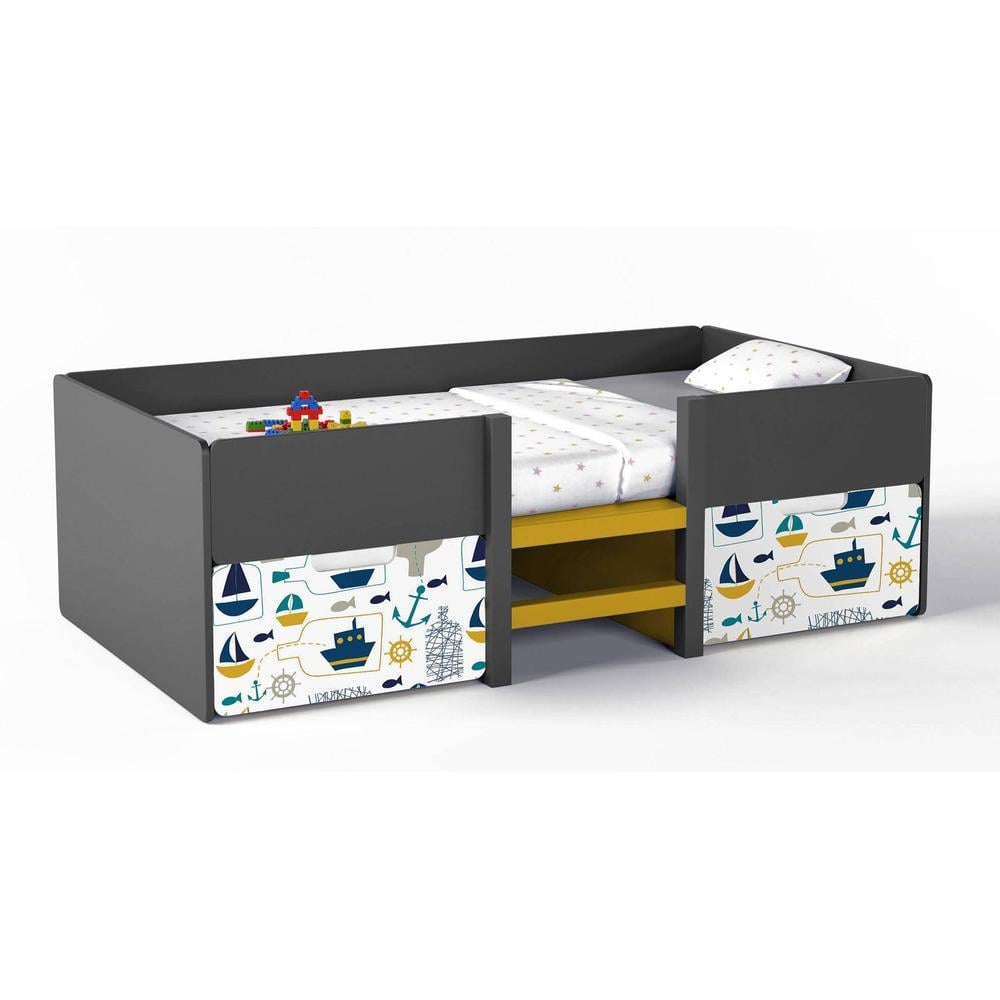 Step Up Engineered Wood Box Storage Bed in Dark Grey Colour