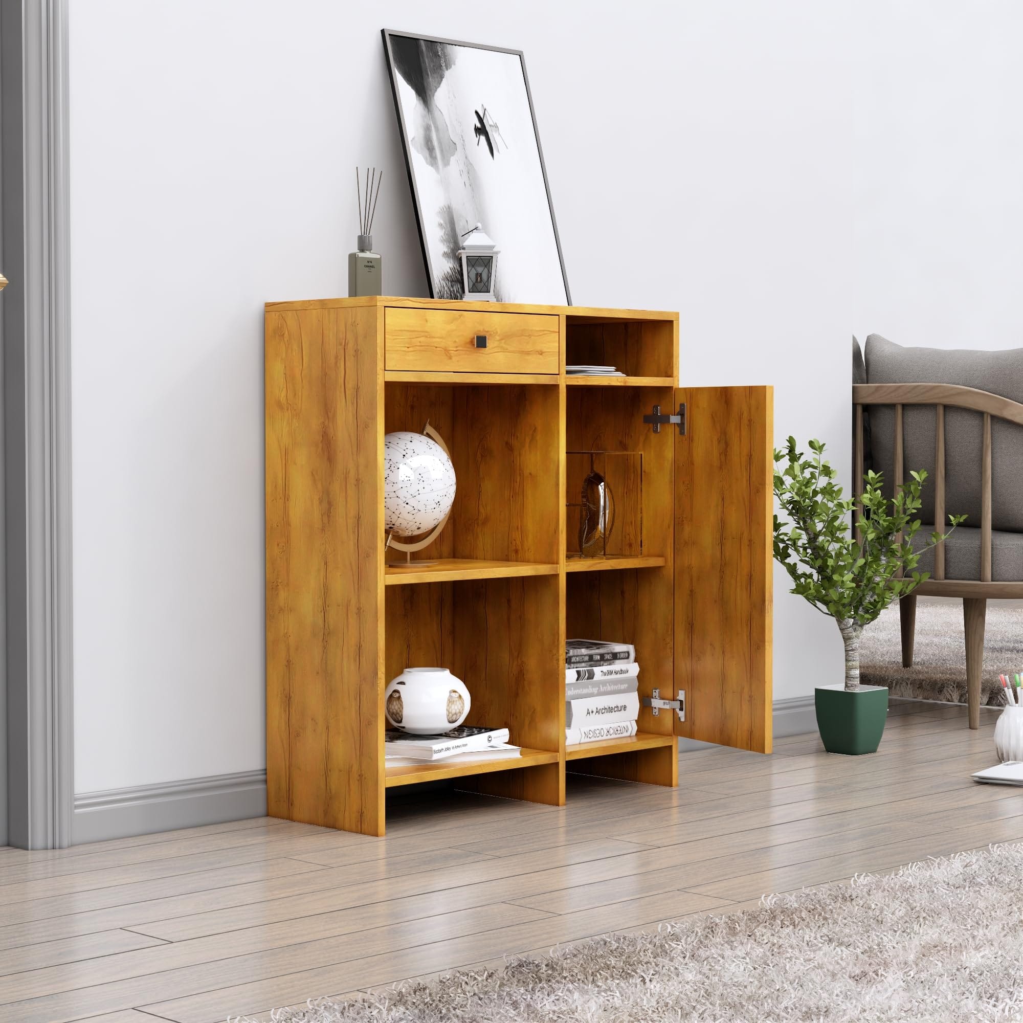 Hexa Red Multipurpose Storage Cabinet With 1 Drawer 1 Door in Giant Wood Colour - HexaRed