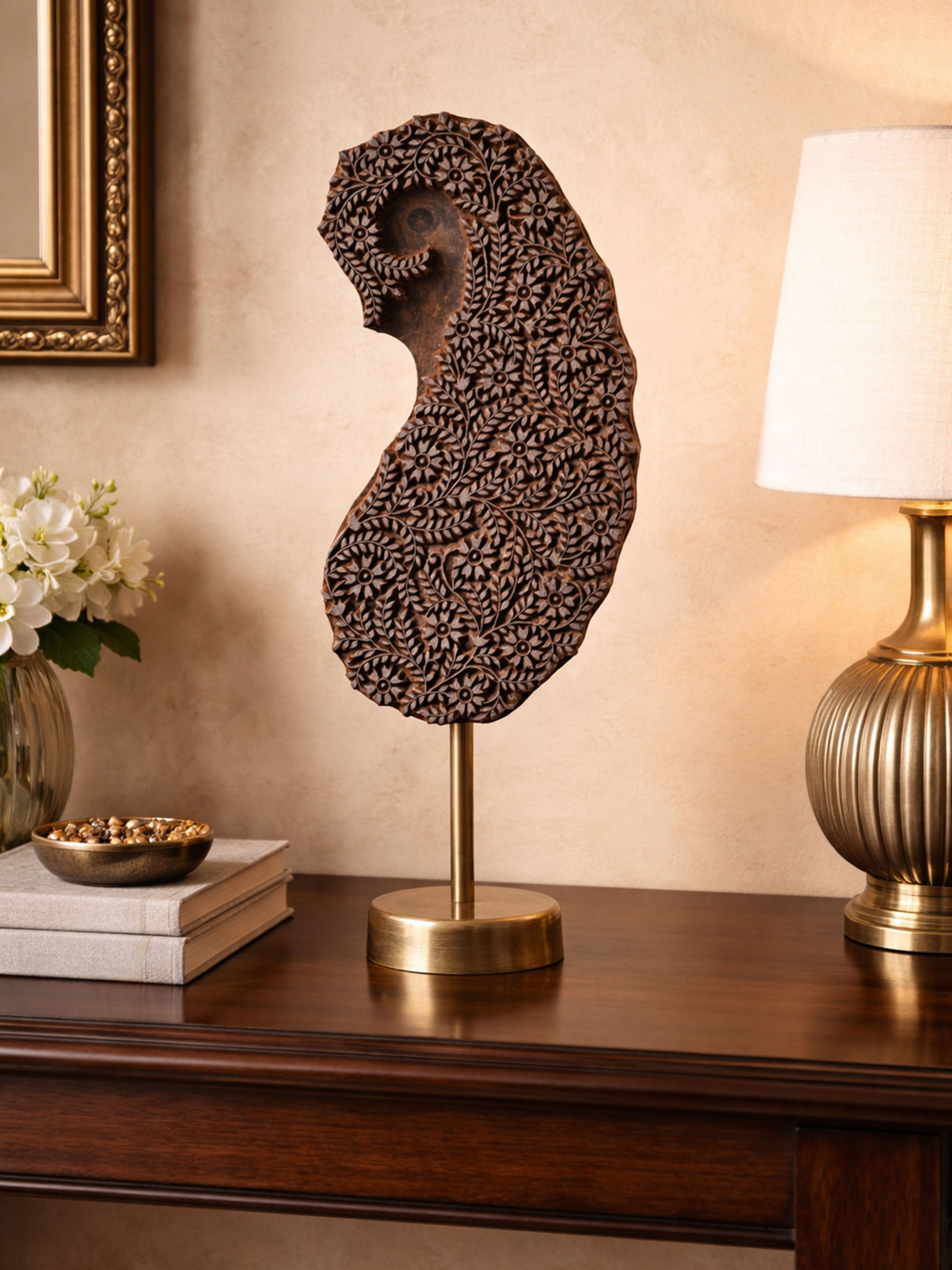 Sheesham Wood Carved Paisley Wooden Block