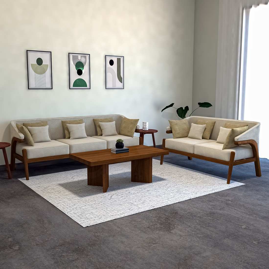 Contemporary Premium Minimalist Fabric Sofa (Colour: Beige, Seater: 3+2)