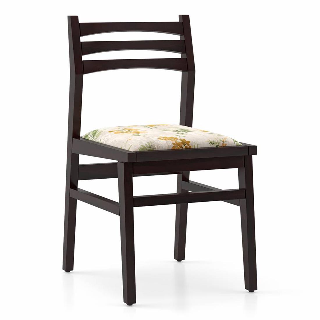 Arabia Leon Solid Wood 4 Seater Dining Table With Set Of 4 Chairs (Colour- Mustard Florals, Finish- Mahogany)