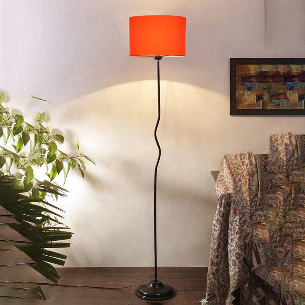Lulu Orange Cotton shade with Iron floor lamp