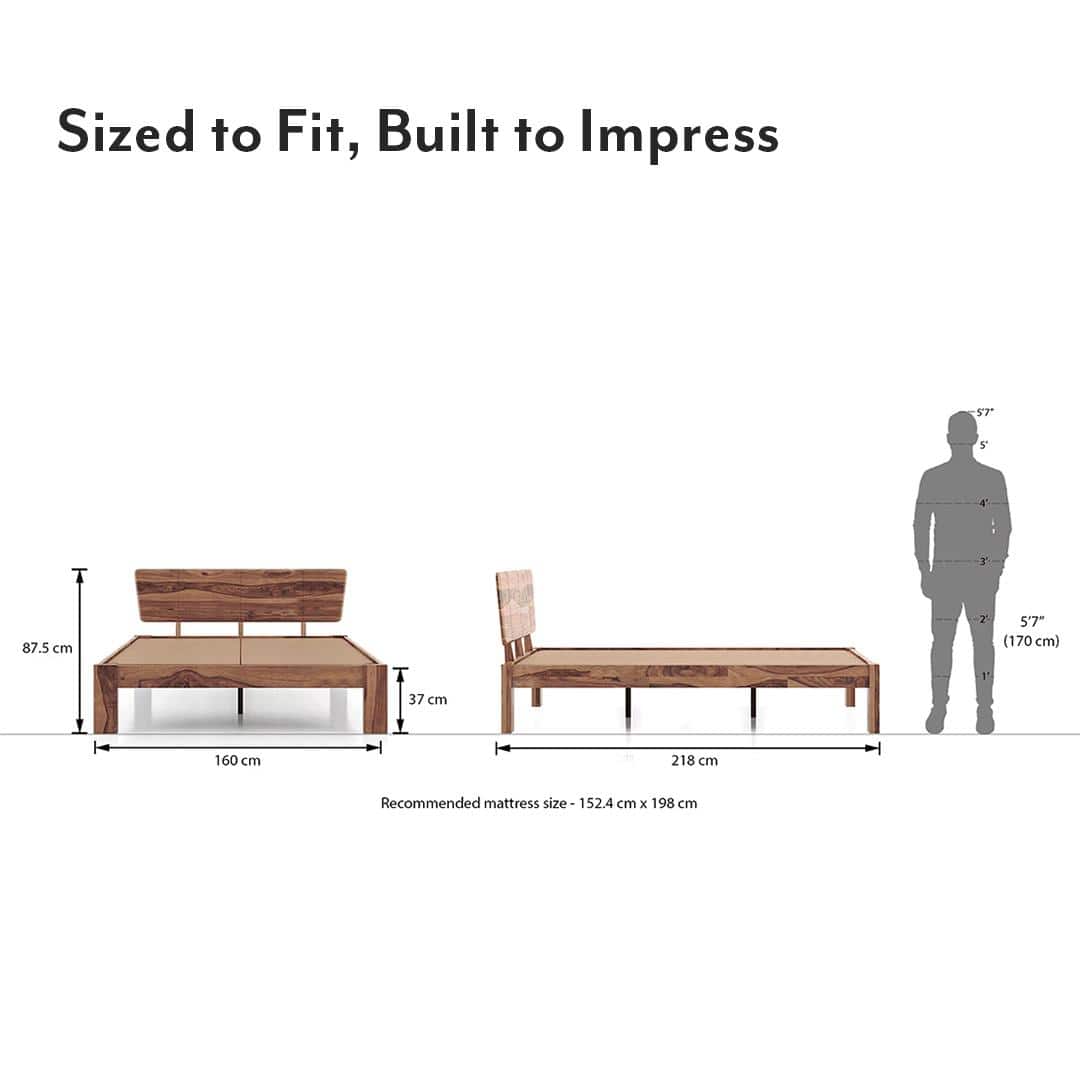 Marieta Bed Solid Wood Queen Size In Teak Finish