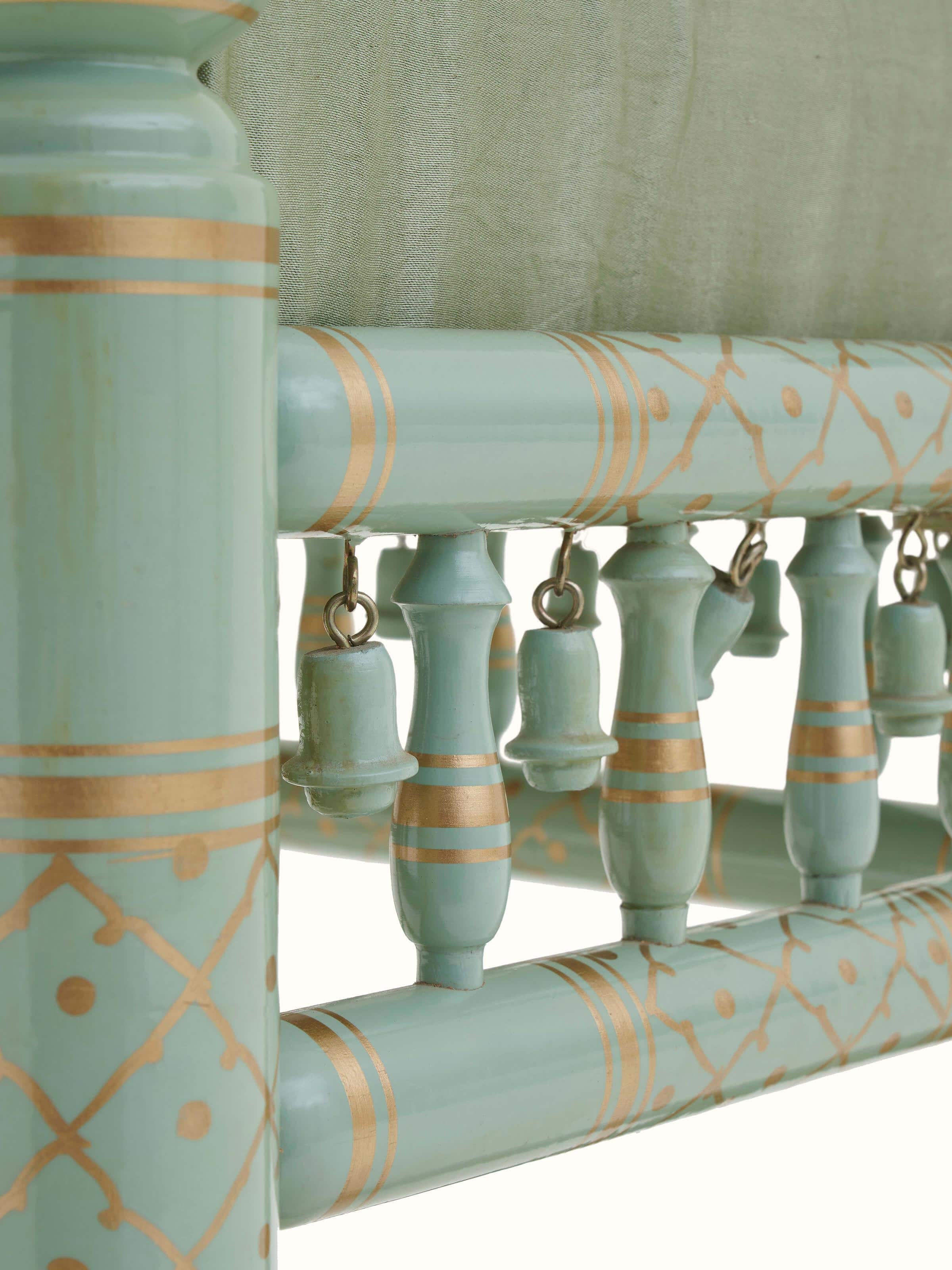 Close-up of Upholstered Teak Wood Sankheda Square Stool showing the texture of the upholstery