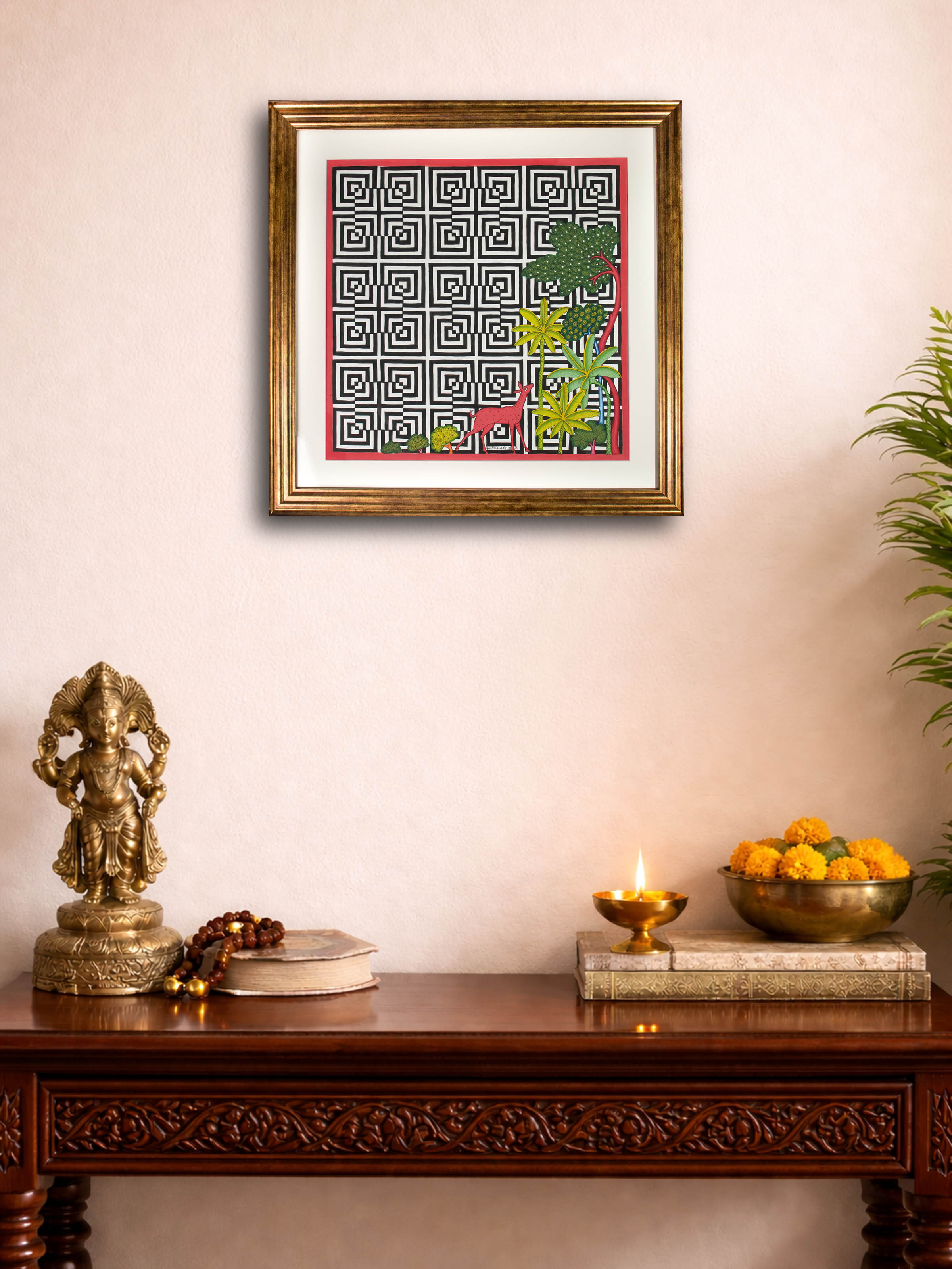 Deer Forest Geometric Illusion Pichwai Painting