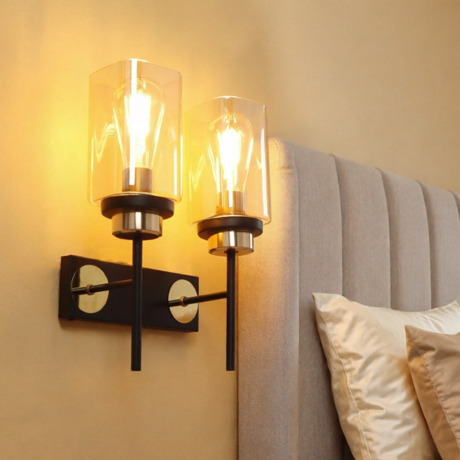 Eliante Modern Wall Lights Mild Steel & Glass Material Black, Gold & Champaign Finish