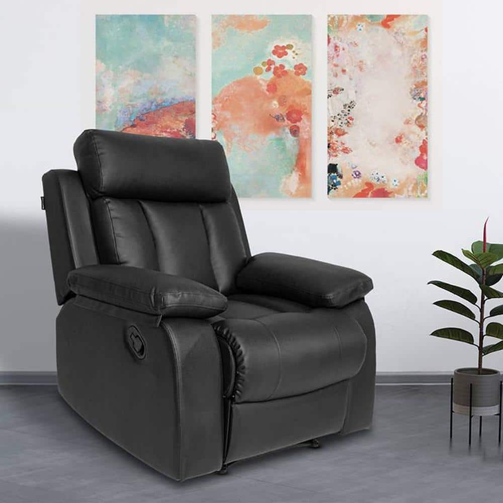 Magna Leatherette One Seater Manual Recliner in Black Colour