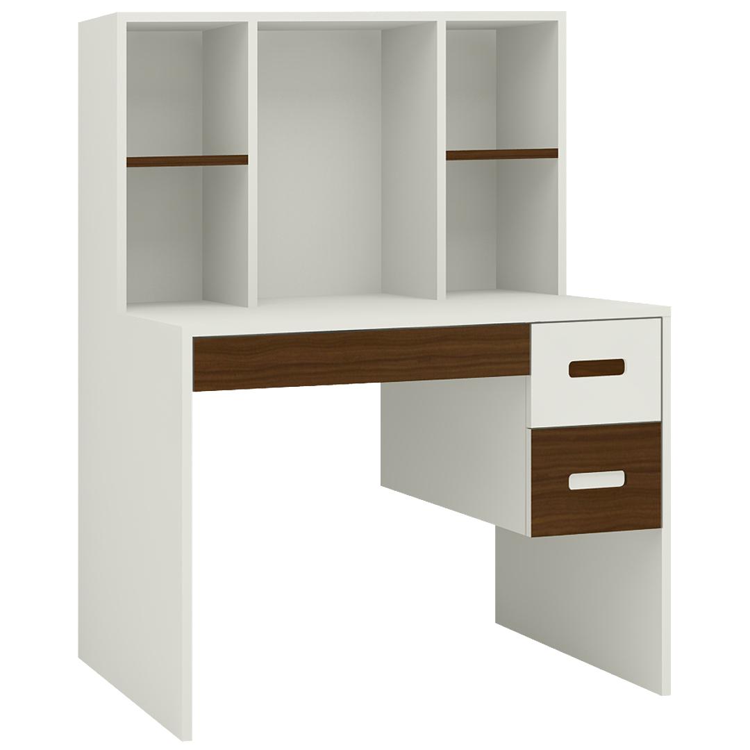 Tiara Study Desk with 3 Drawers and Built In Bookshelf in Ivory Coffee Walnut Colour
