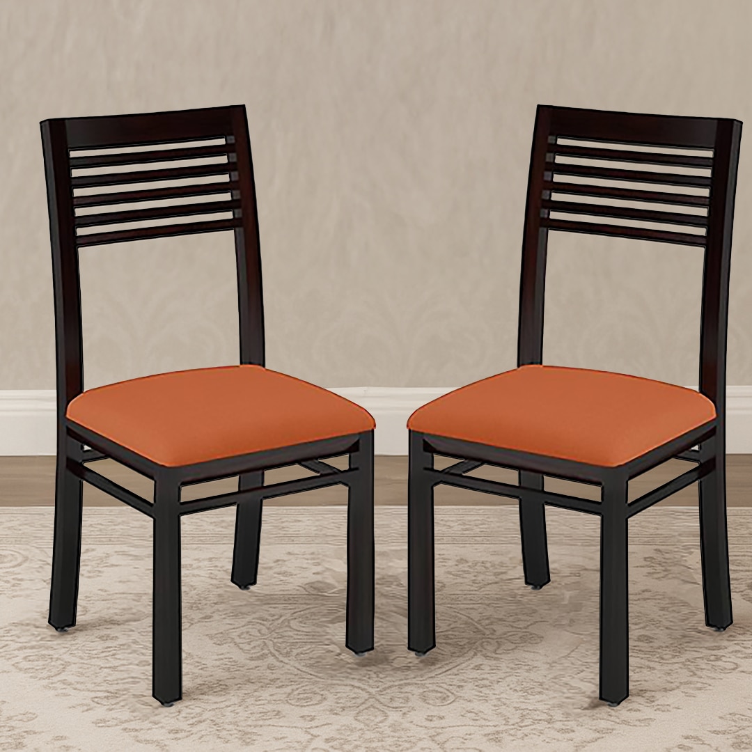 Zella Solid Wood Dining Chair in Mahogany Finish & Burnt Orange Colour - Set of 2 - Urban Ladder