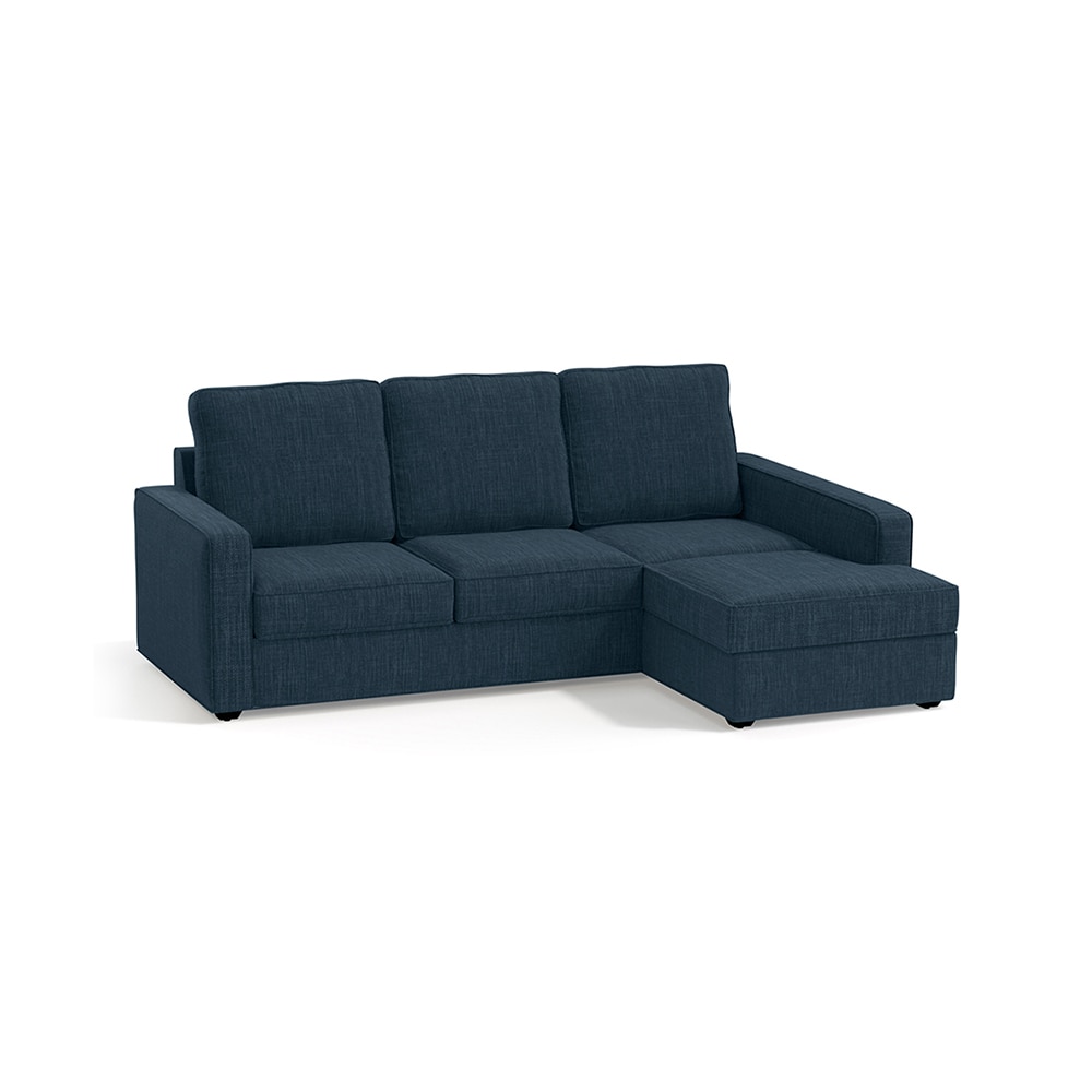 Apollo Compact Sofa (Colour : Indigo Blue, Cushion : Soft, Back Type : High Back, Seating Capacity : Right Aligned 2 Seater + Right Aligned Chaise + Ottoman) - Urban Ladder
