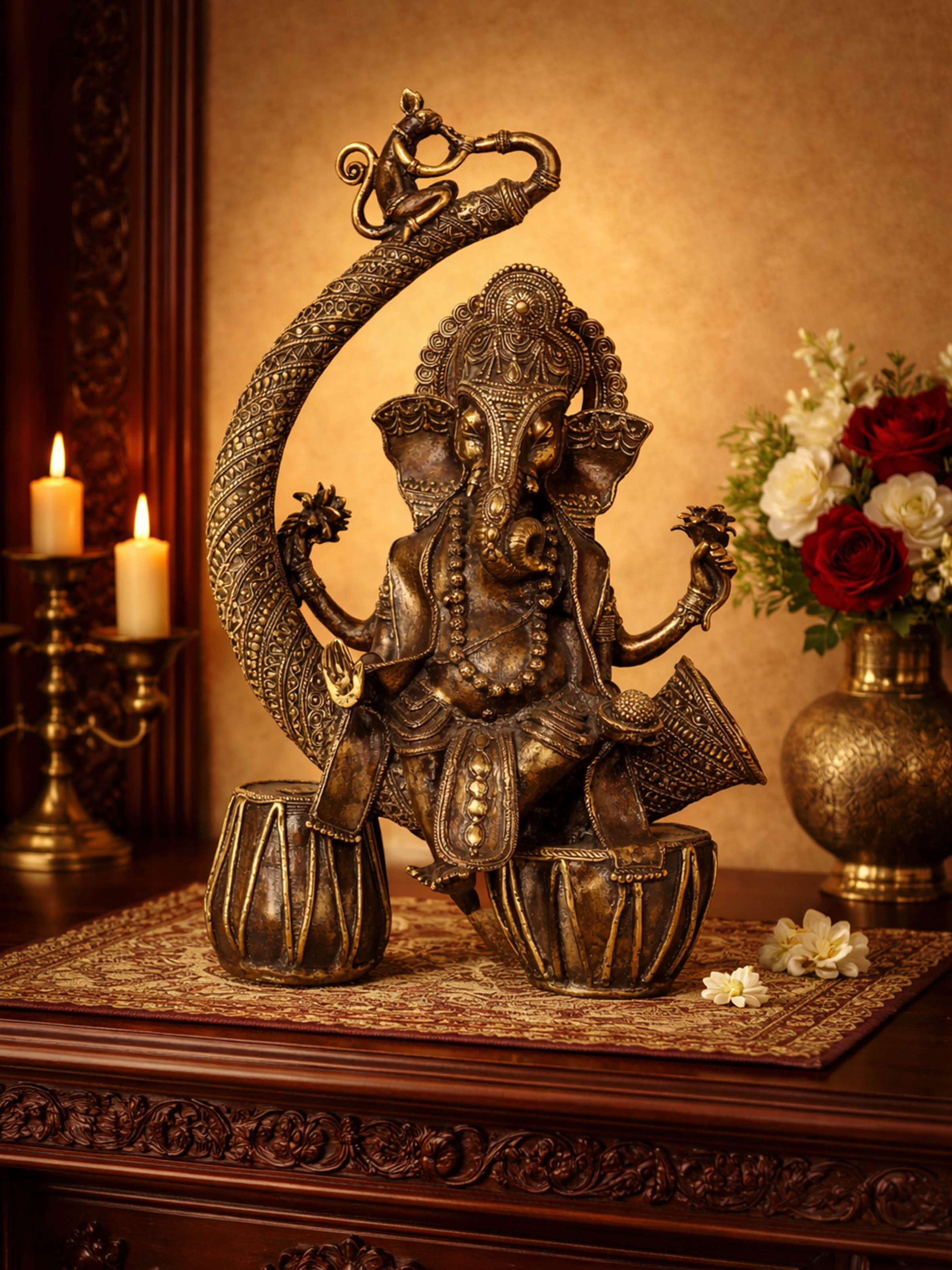 Dhokra Ganesha Tabla Brass Idol