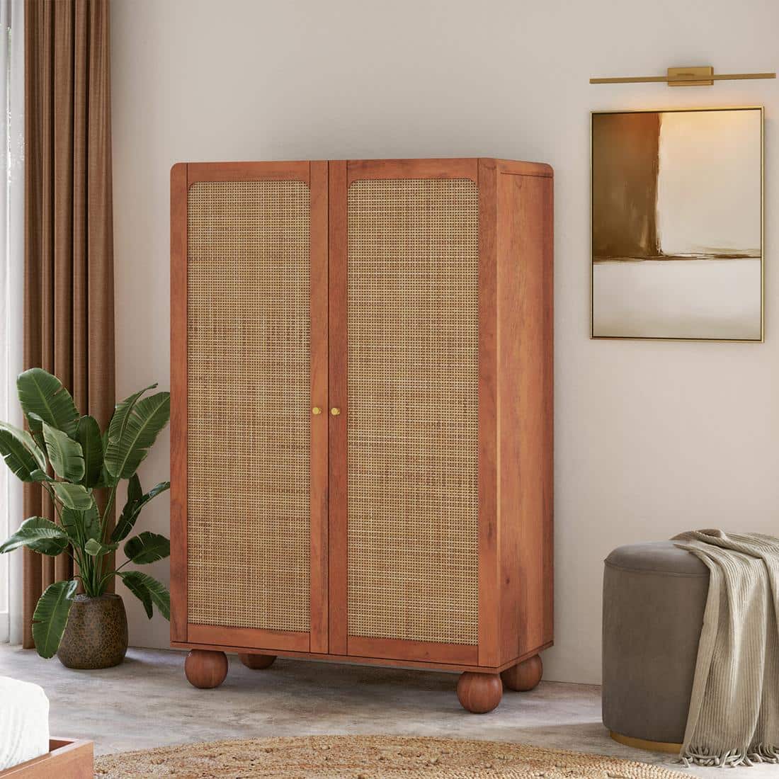 Takai Solid Wood 2 Door Wardrobe In Red Cedar Finish