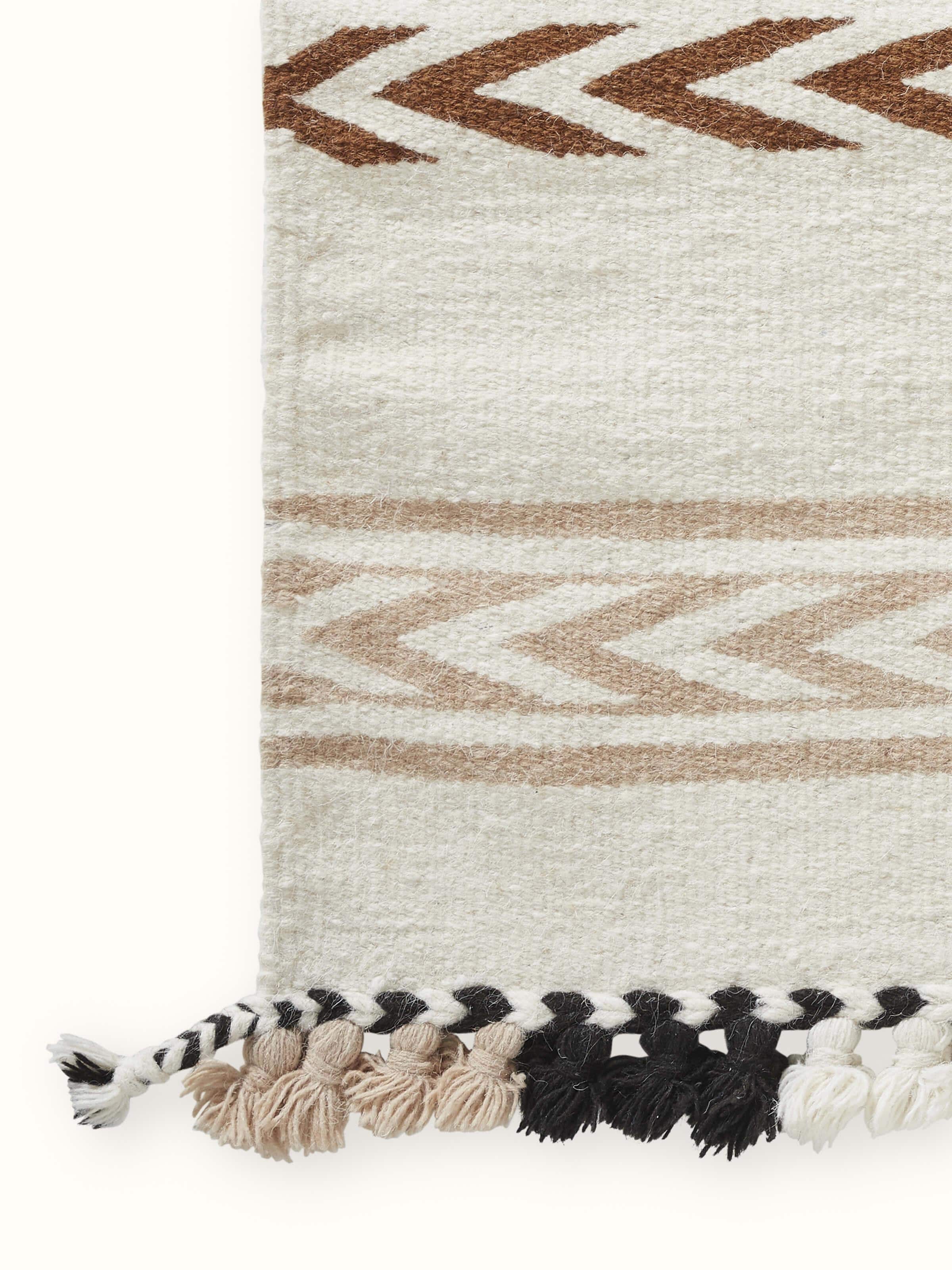 Detail shot 1: Close-up of stripe weave with wool-cotton texture and smooth natural tones.