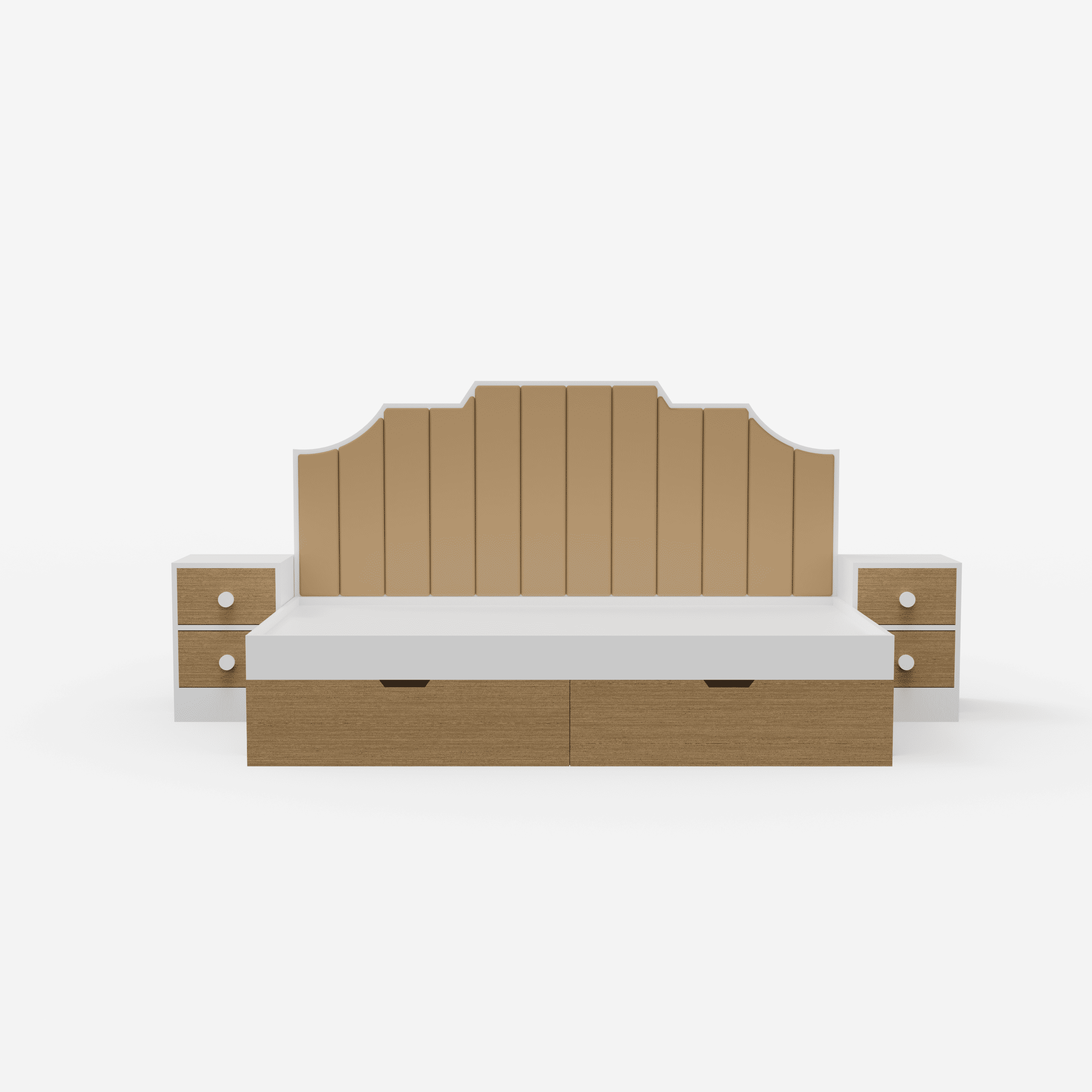 Pillowcastle Sofa Cum Bed Upholstered Bed With Brown Upholstered Panels At The Back In White and Brown Colour