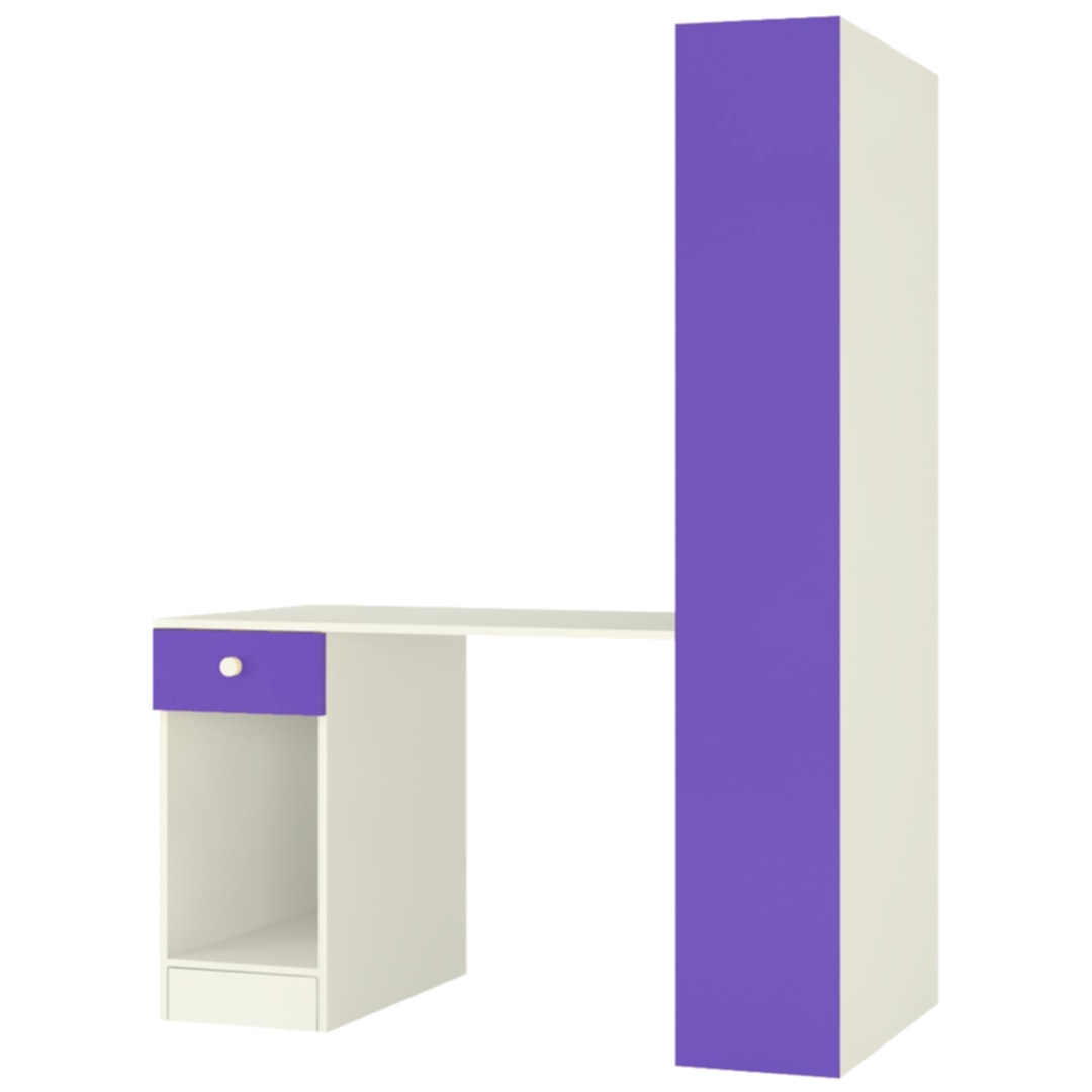 Austin Study Desk with Drawer and Built In Bookshelf in Lavender Purple Colour