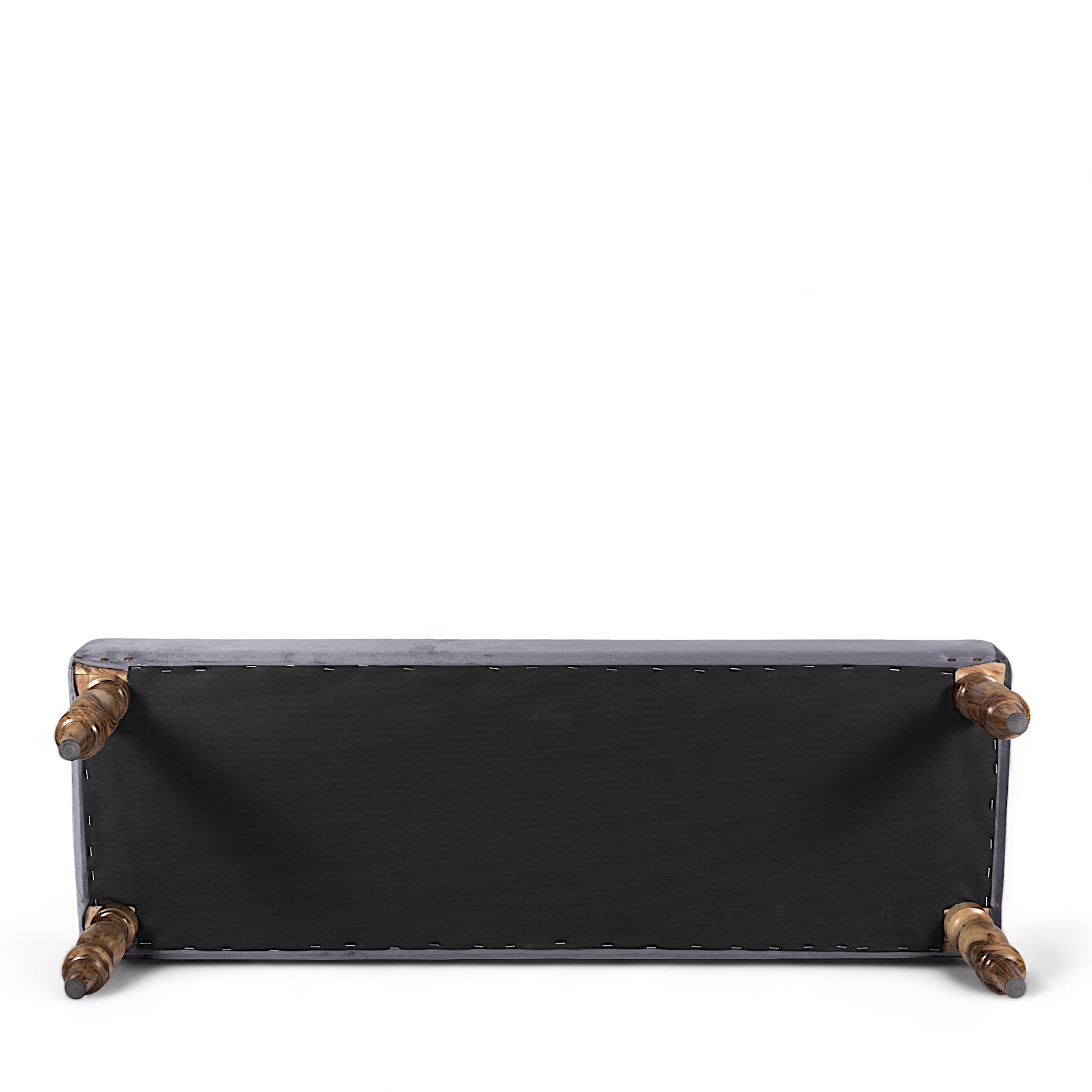 Cairo Sheesham Wood Accent 3 Seater Bench In Iron Grey Velvet