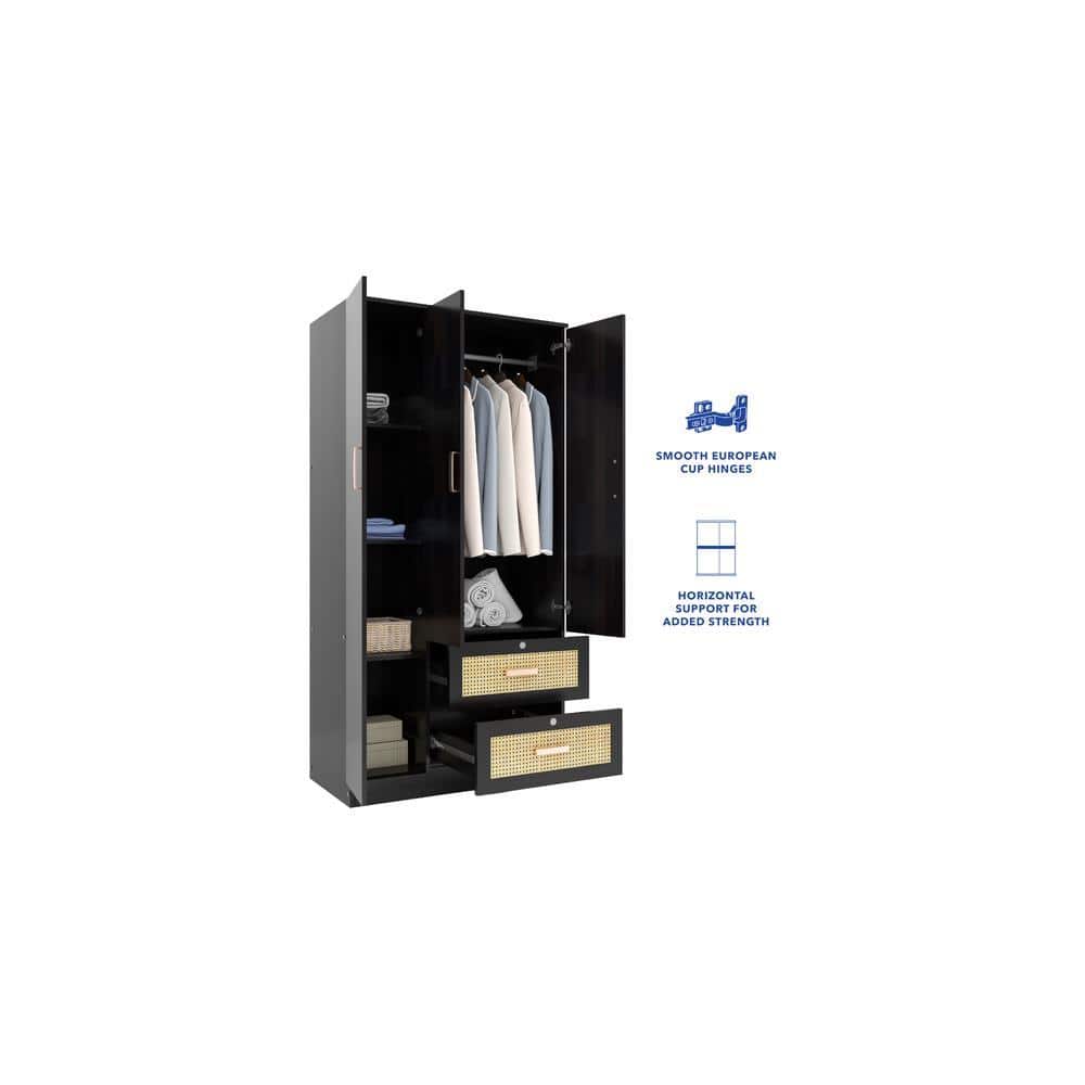 Ren 3 Door Wardrobe with Rattan Drawer