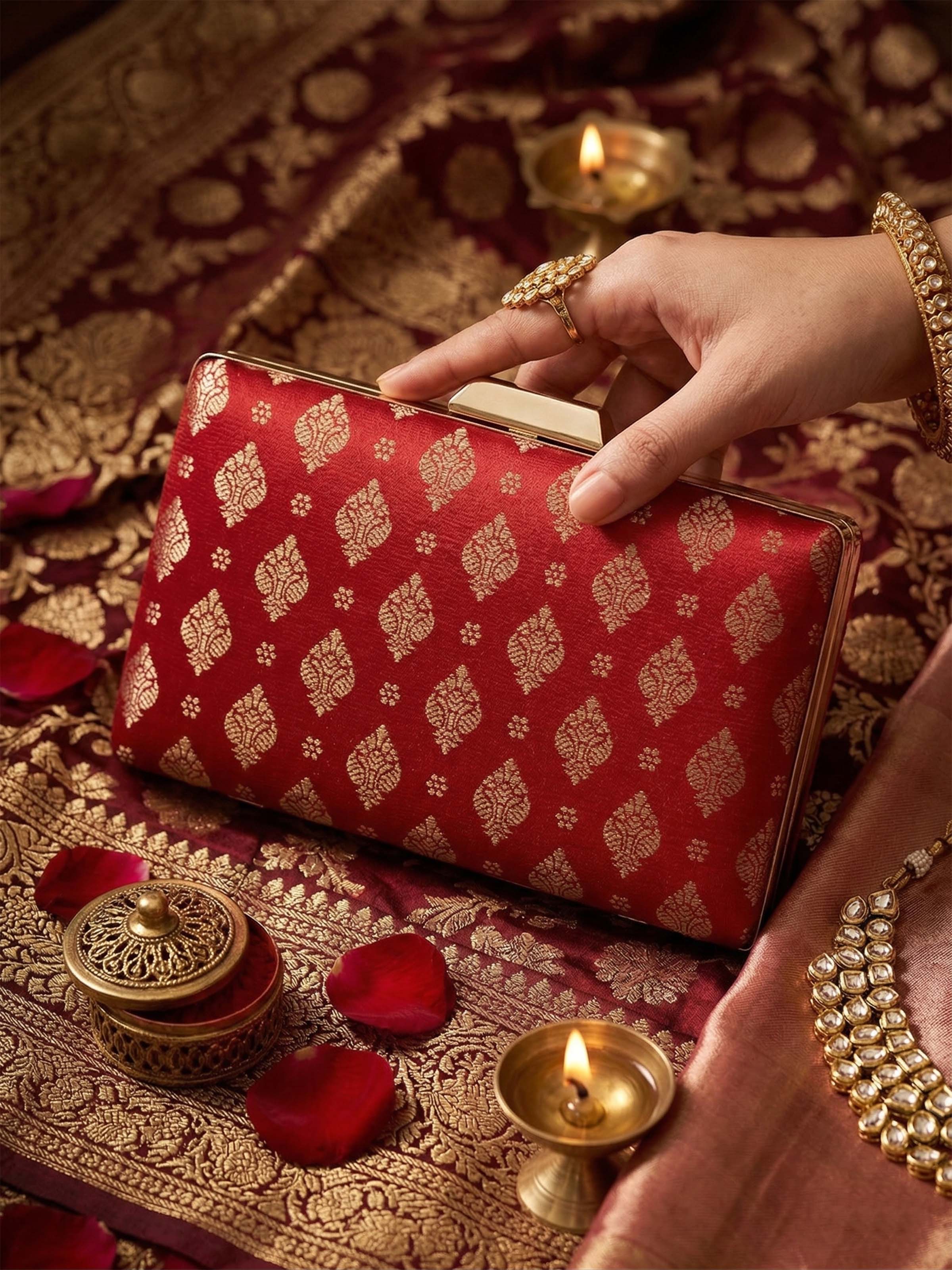Red Handwoven Brocade Clutch
